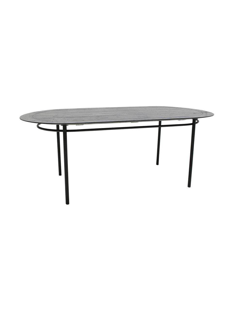 Tavolo ovale con piano in legno massiccio Ringding,  200x100 cm, Gambe: metallo rivestito, Nero, Larg. 200 x Prof. 100 cm