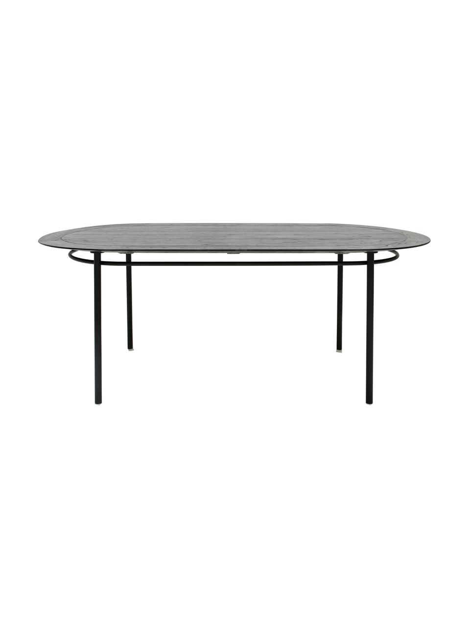 Tavolo ovale con piano in legno massiccio Ringding,  200x100 cm, Gambe: metallo rivestito, Nero, Larg. 200 x Prof. 100 cm