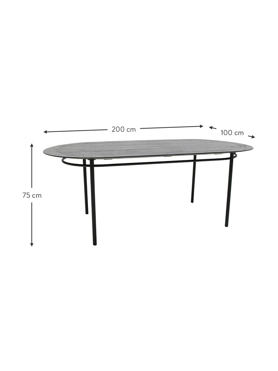 Tavolo ovale con piano in legno massiccio Ringding,  200x100 cm, Gambe: metallo rivestito, Nero, Larg. 200 x Prof. 100 cm