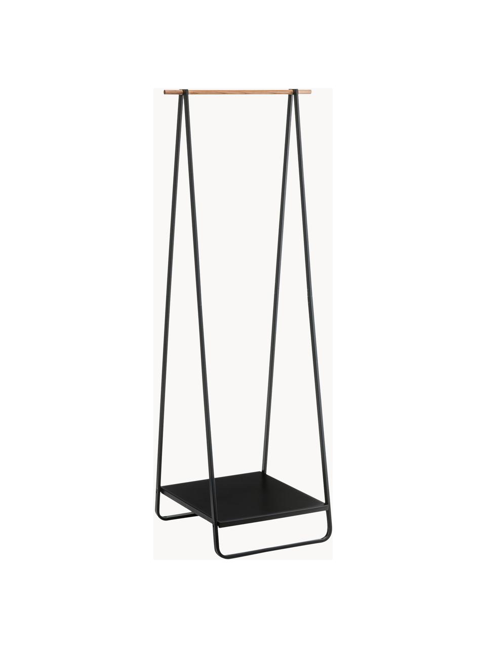 Metalen kapstok Tower, Frame: gepoedercoat metaal, Zwart, hout, B 52 x H 140 cm