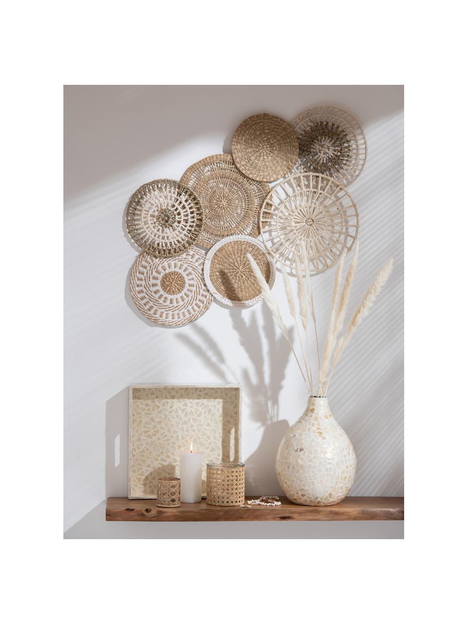 Wandobject Circles van zeegras en katoen, Zeegras, katoen, Beige, wit, B 54 cm x H 90 cm