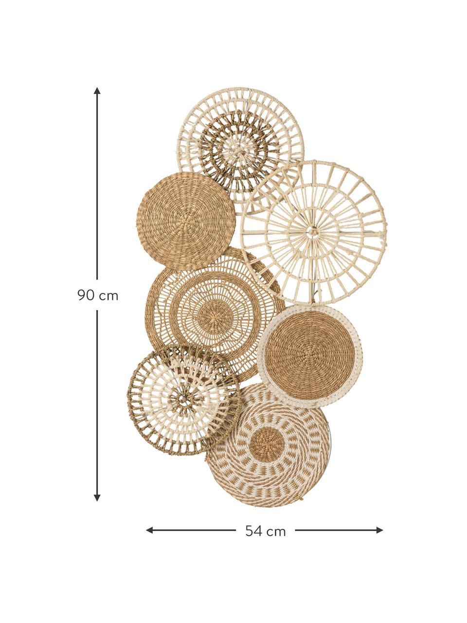 Dekoracja ścienna z trawy morskiej i bawełny Circles, Trawa morska, bawełna, Beżowy, biały, S 54 x W 90 cm