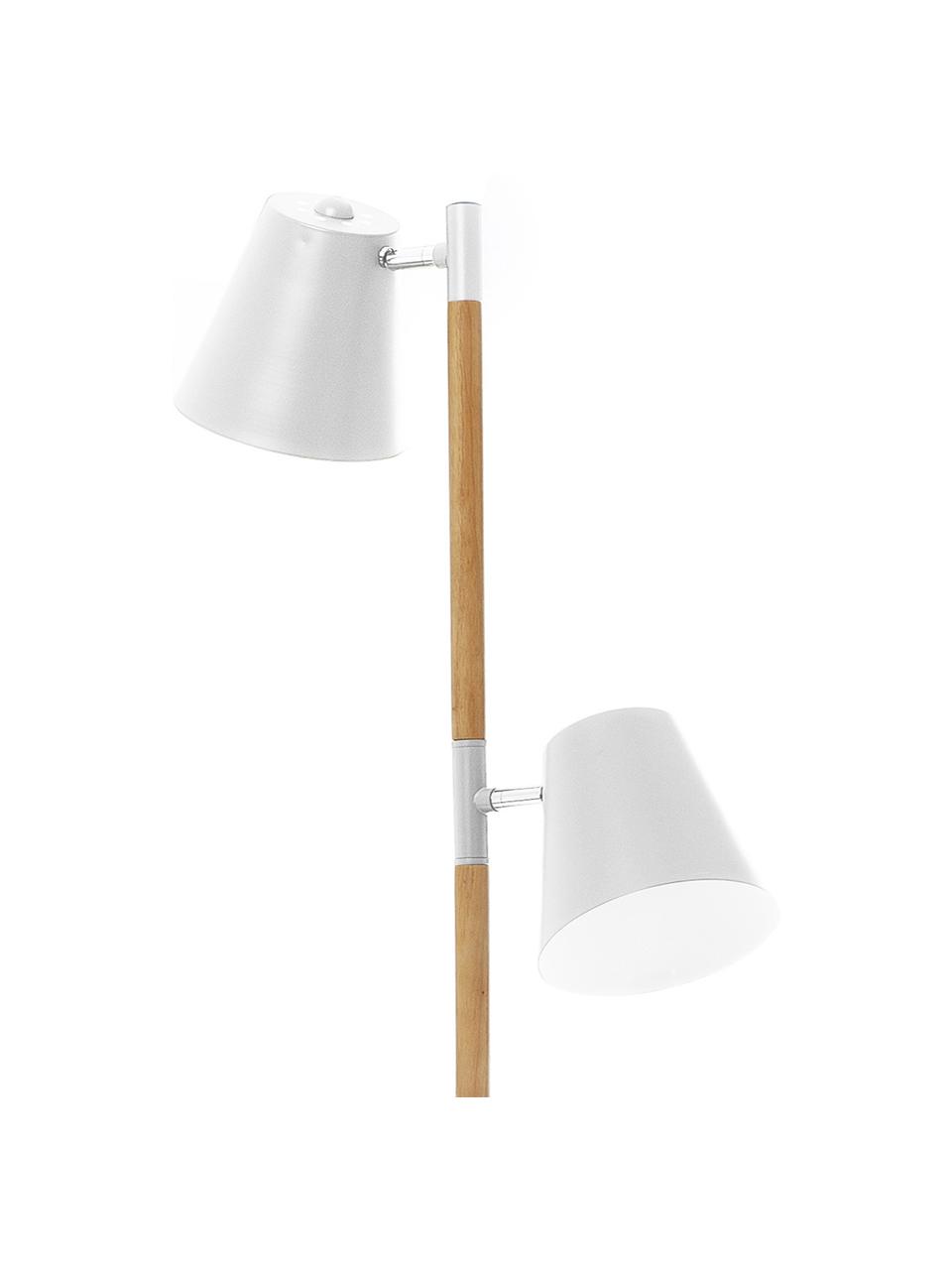 Lampa do czytania w stylu scandi Rubi, Stelaż: drewno naturalne, Biały, Ø 18 x W 150 cm