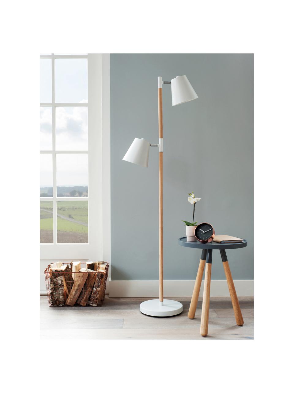 Lampa do czytania w stylu scandi Rubi, Stelaż: drewno naturalne, Biały, Ø 18 x W 150 cm