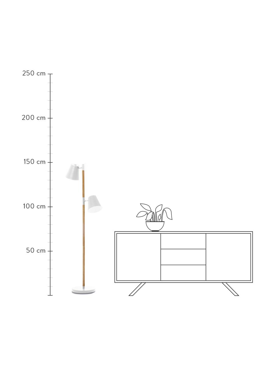 Lampada da lettura stile nordico Rubi, Paralume: metallo rivestito, Struttura: legno, Base della lampada: metallo rivestito, Bianco, Ø 18 x Alt. 150 cm