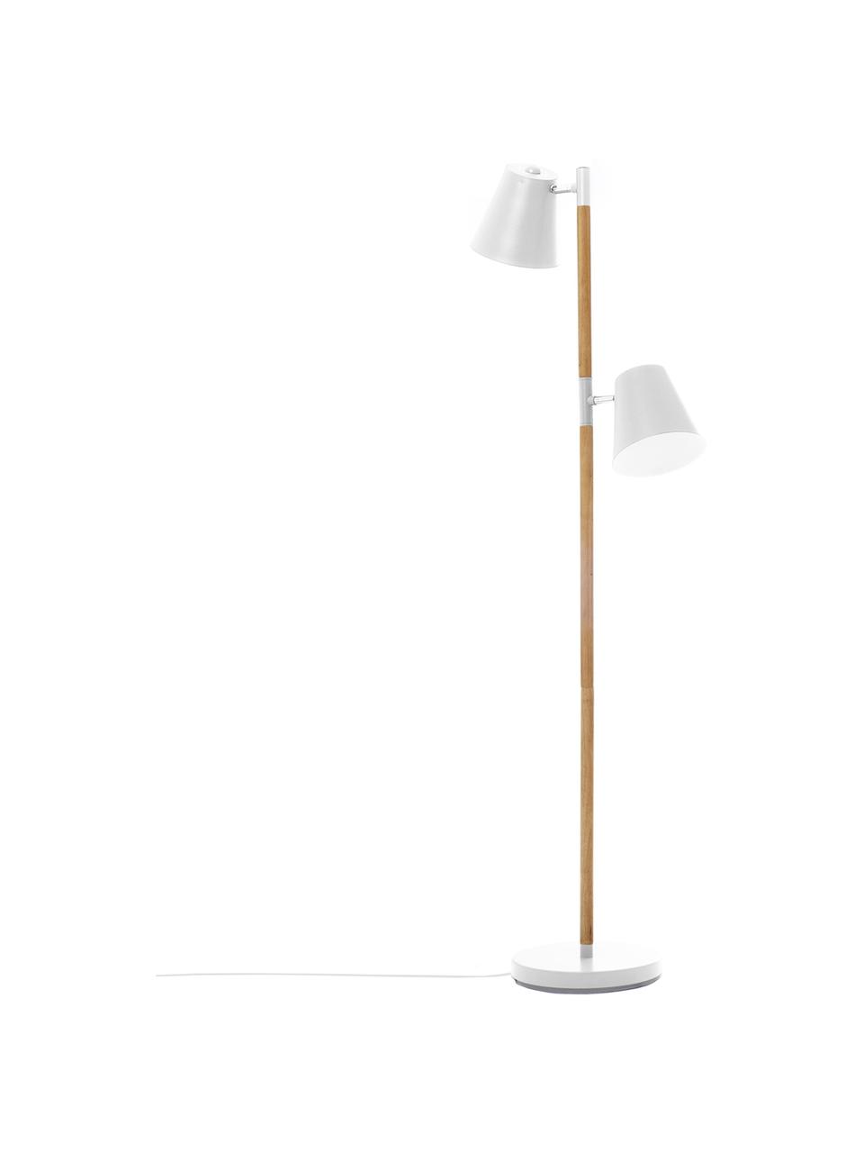 Scandi leeslamp Rubi, Lampenkap: gecoat metaal, Frame: hout, Lampvoet: gecoat metaal, Wit, Ø 18 x H 150 cm