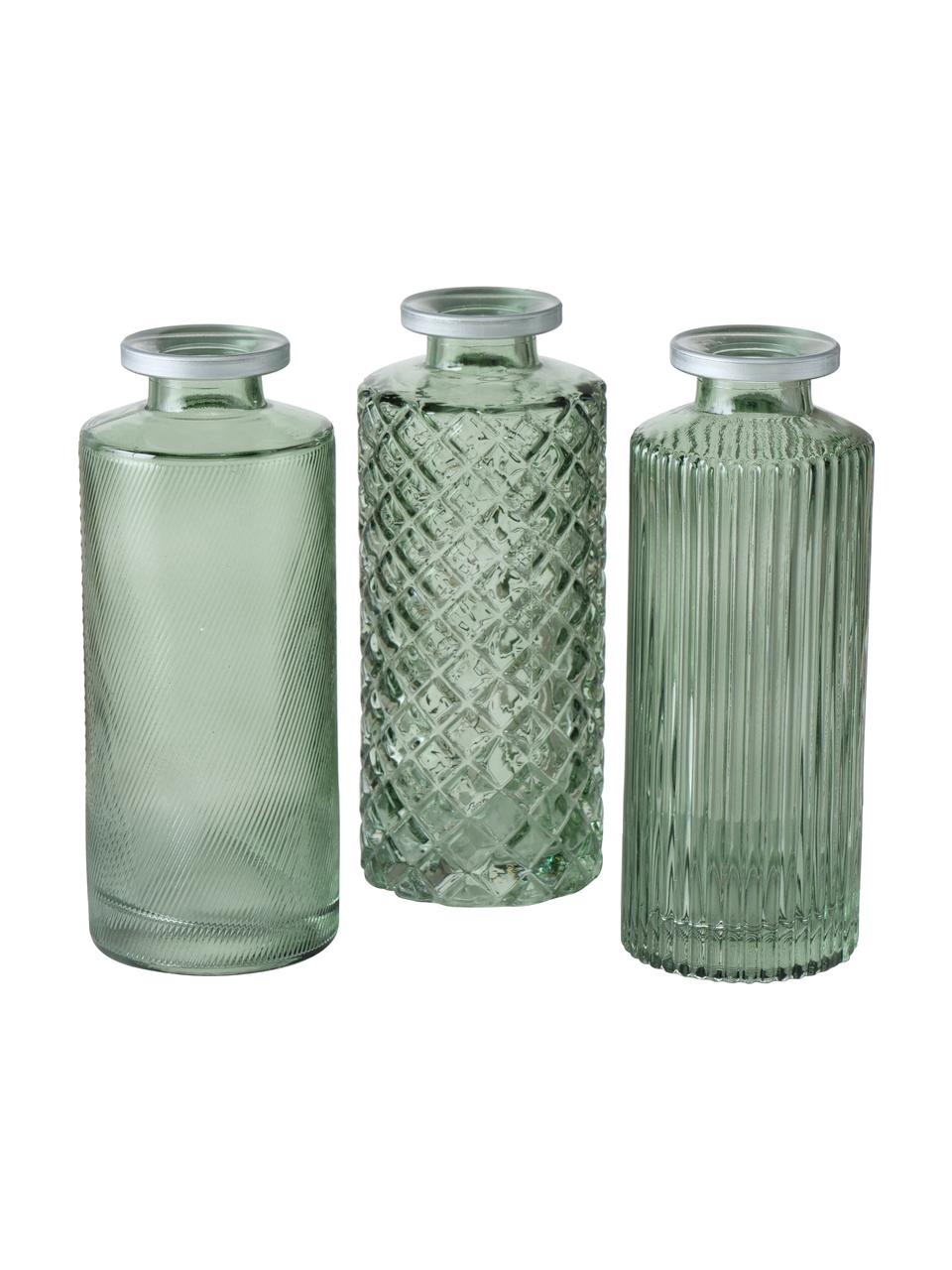 Kleine vazenset Adore van glas, 3-delig, Glas, geverfd, Groen, Ø 5 x H 13 cm