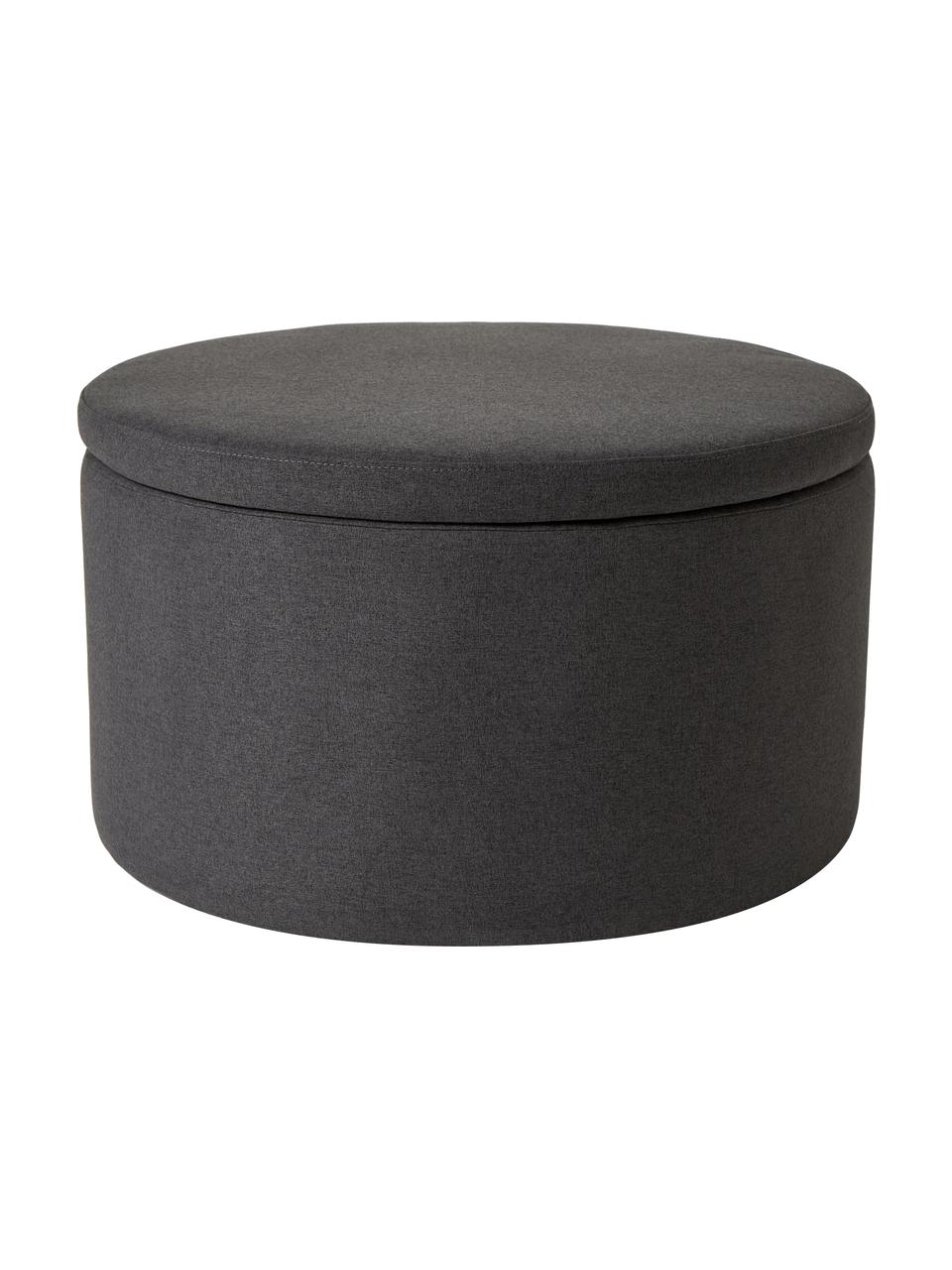 Grand tabouret rembourré avec coffre Alida, Tissu gris foncé, Ø 70 x haut. 42 cm