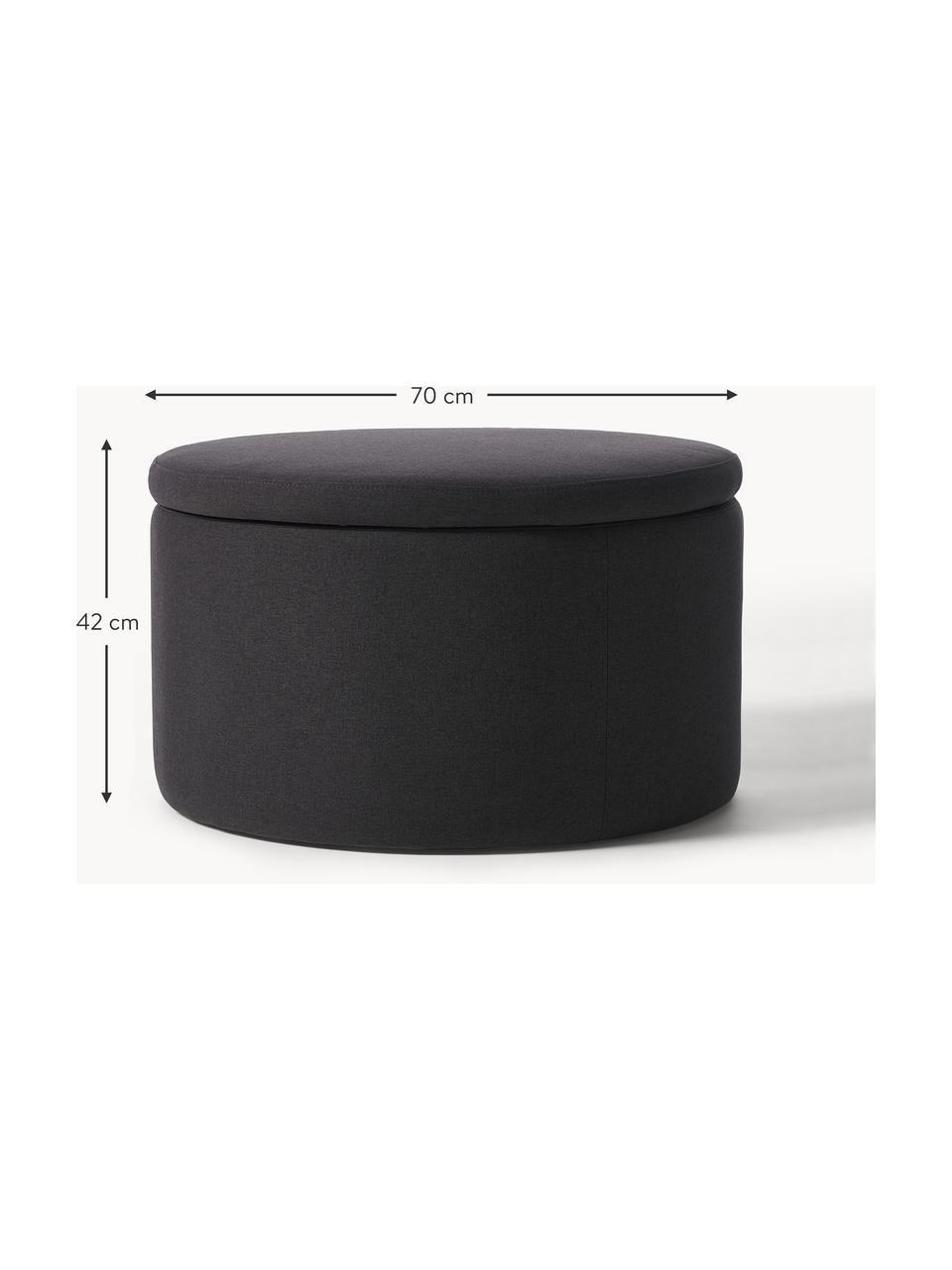 Grand pouf avec rangement Alida, Tissu anthracite, Ø 70 x haut. 42 cm