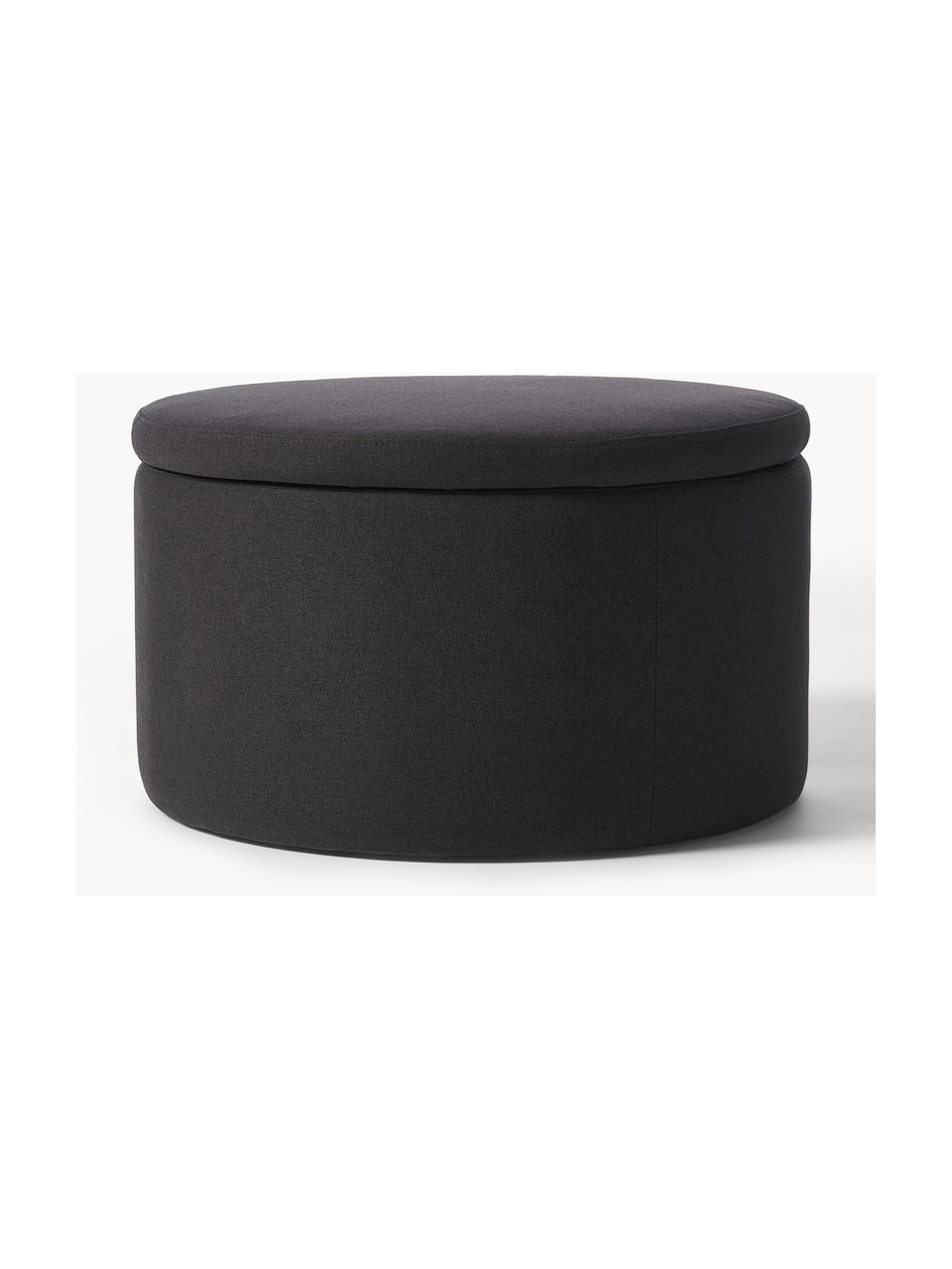 Grand pouf avec rangement Alida, Tissu anthracite, Ø 70 x haut. 42 cm