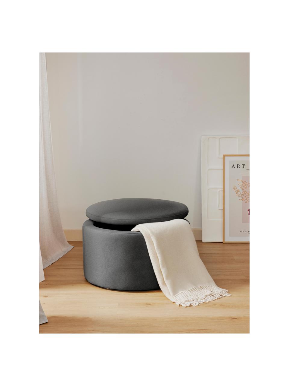 Pouf XL con vano contenitore Alida, Rivestimento: 100% poliestere Con 35.00, Rivestimento: schiuma, Tessuto grigio scuro, Ø 70 x Alt. 42 cm