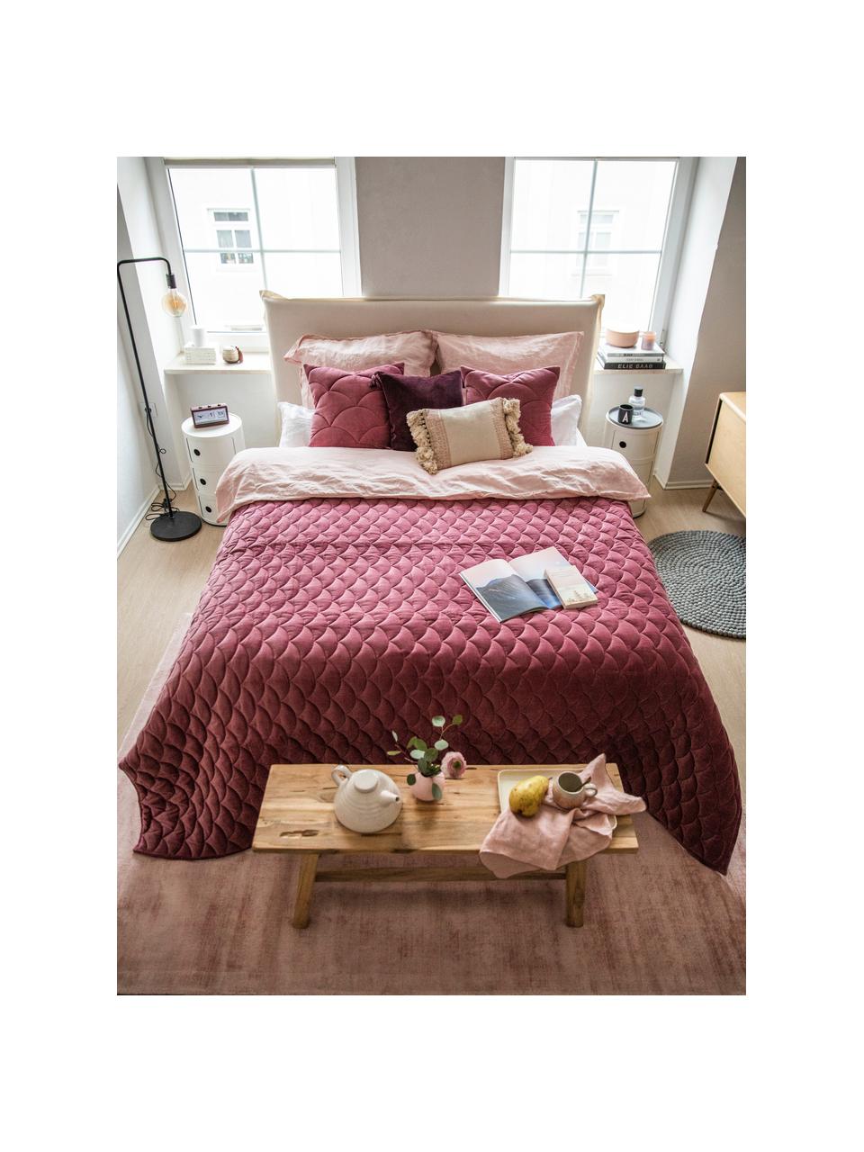 Lit à sommier tapissier premium Violet, Tissu blanc crème, 140 x 200 cm, indice de fermeté 2