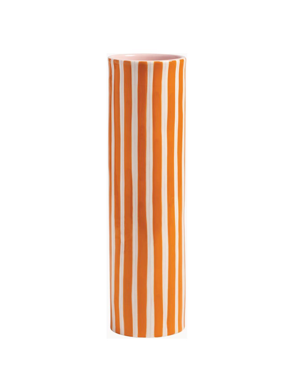 Handbemalte Vase Ray aus Porzellan, H 29 cm, Porzellan, Orange, Off White, Hellrosa, Ø 8 x H 29 cm