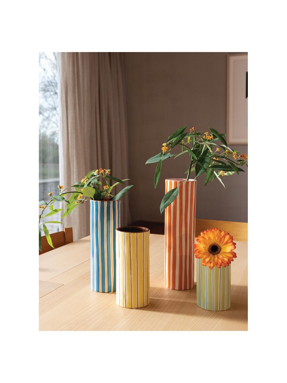 Handbemalte Vase Ray aus Porzellan, H 29 cm, Porzellan, Orange, Off White, Hellrosa, Ø 8 x H 29 cm