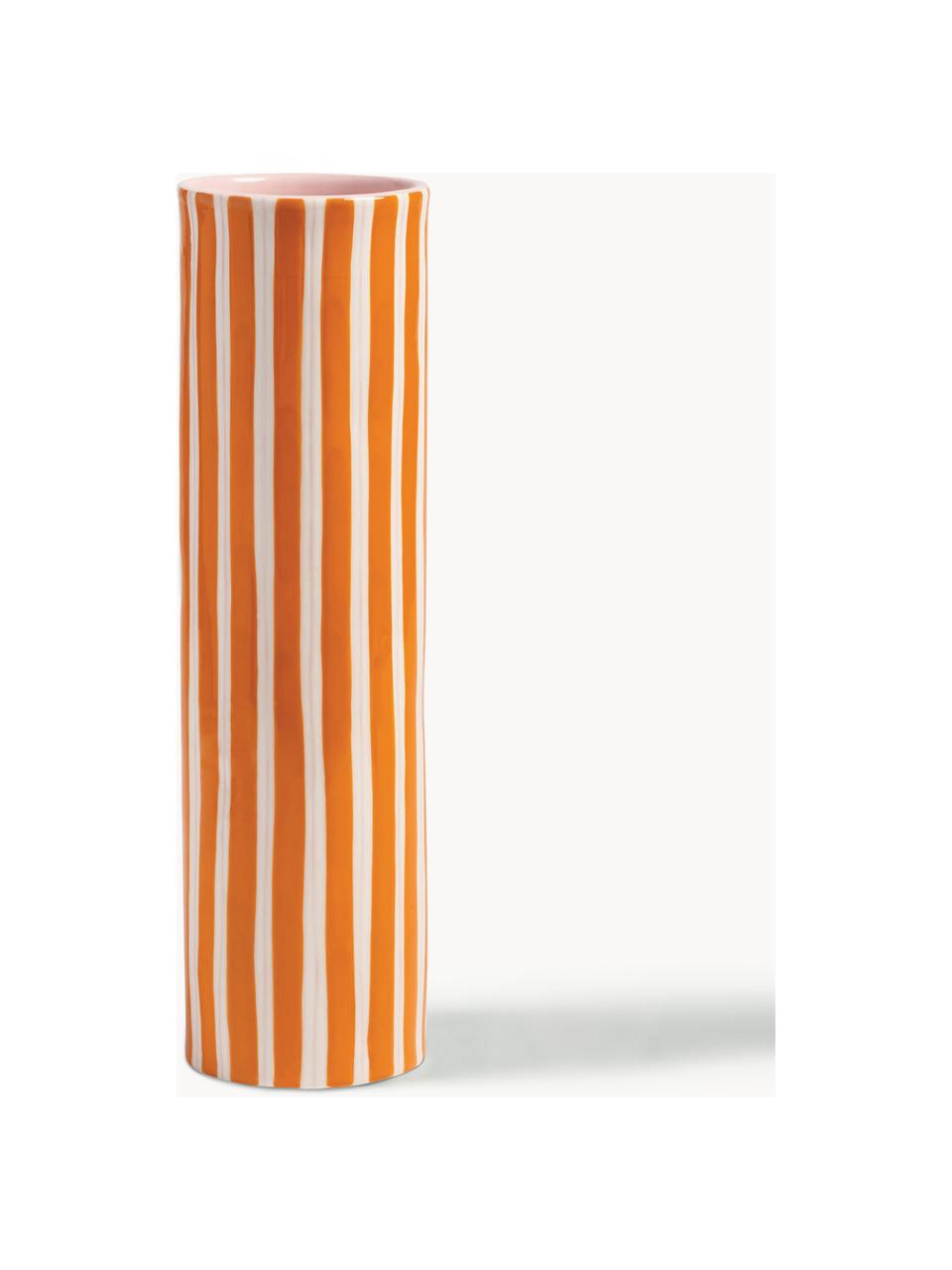 Handbemalte Vase Ray aus Porzellan, H 29 cm, Porzellan, Orange, Off White, Hellrosa, Ø 8 x H 29 cm