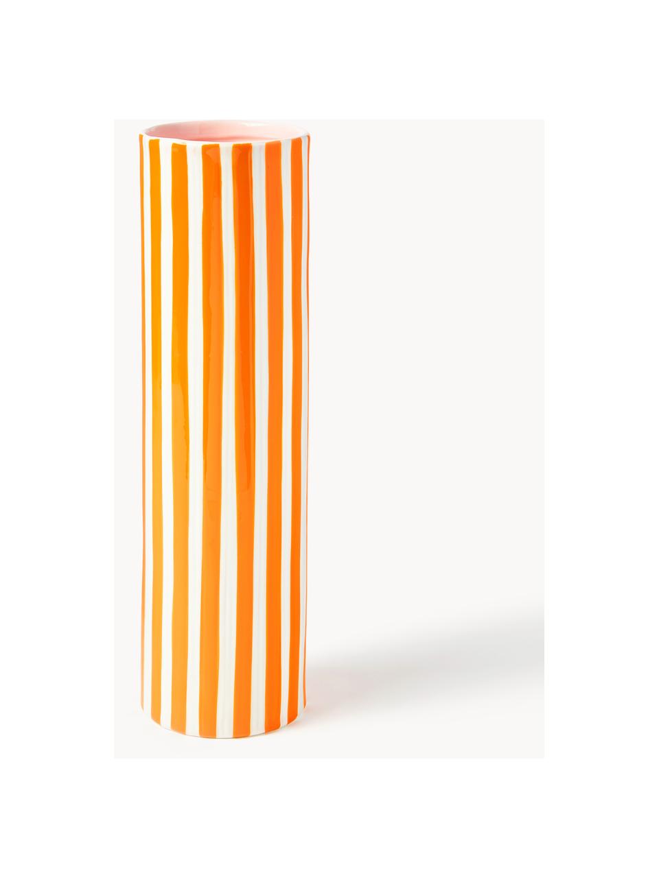 Handbemalte Vase Ray aus Porzellan, H 29 cm, Porzellan, Orange, Off White, Hellrosa, Ø 8 x H 29 cm