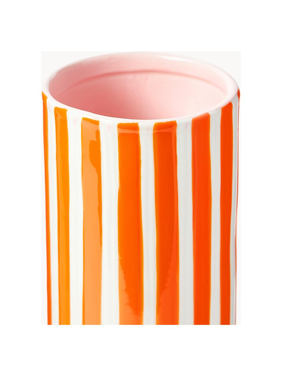 Handbemalte Vase Ray aus Porzellan, H 29 cm, Porzellan, Orange, Off White, Hellrosa, Ø 8 x H 29 cm