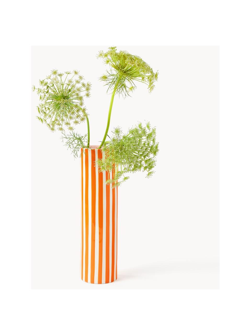 Handbemalte Vase Ray aus Porzellan, H 29 cm, Porzellan, Orange, Off White, Hellrosa, Ø 8 x H 29 cm