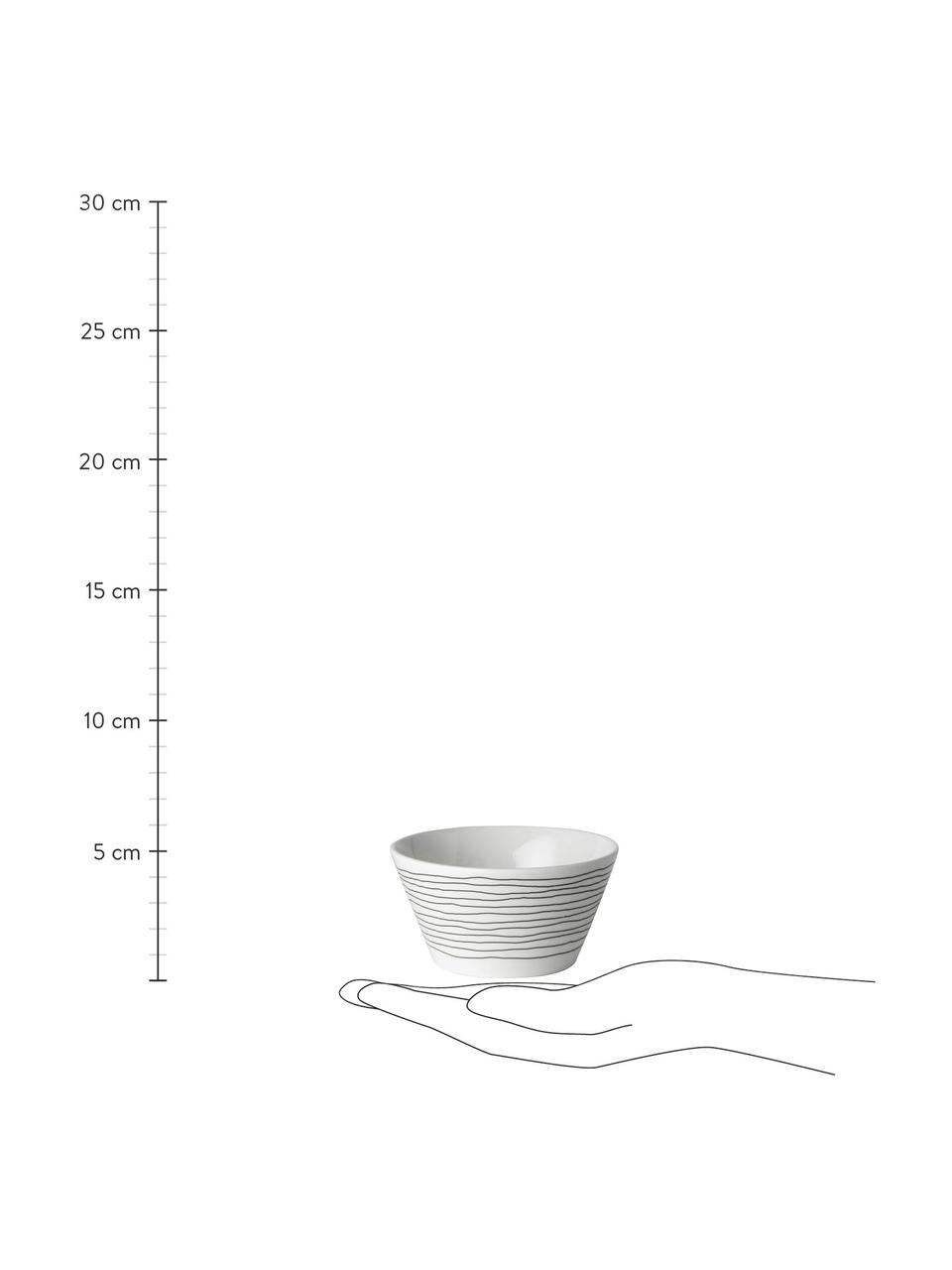 Ste van 4 kommen Eris Loft met lijnversiering, Porselein, Wit, zwart, Ø 10 x H 6 cm