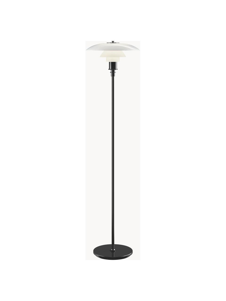 Kleine vloerlamp PH 3½-2½, mondgeblazen, Lampenkap: opaalglas, mondgeblazen, Lampvoet: messing, gemetalliseerd, Zwart, wit, H 130 cm