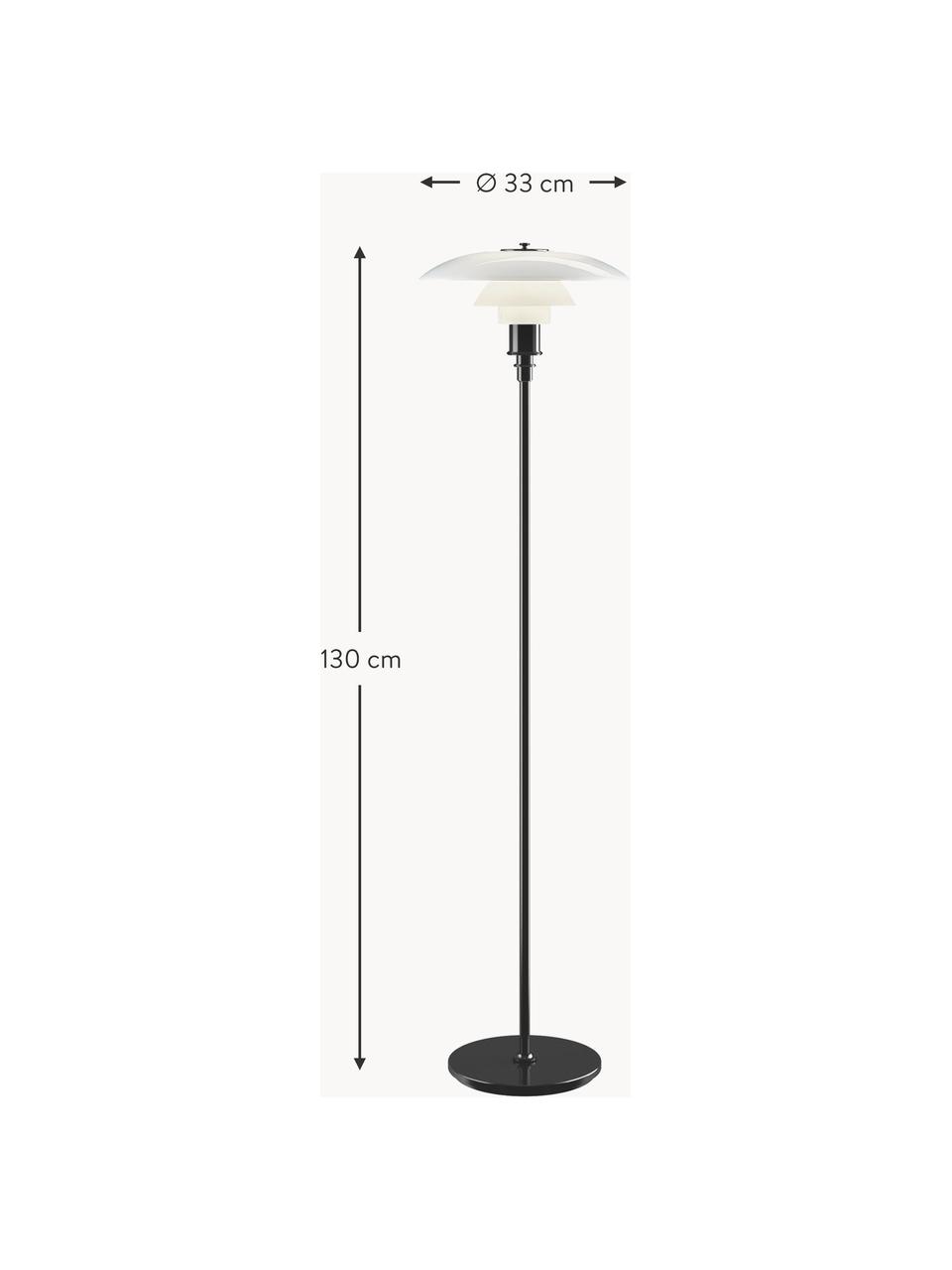 Kleine Stehlampe PH 3½-2½, mundgeblasen, Lampenschirm: Opalglas, mundgeblasen, Schwarz, Weiss, H 130 cm