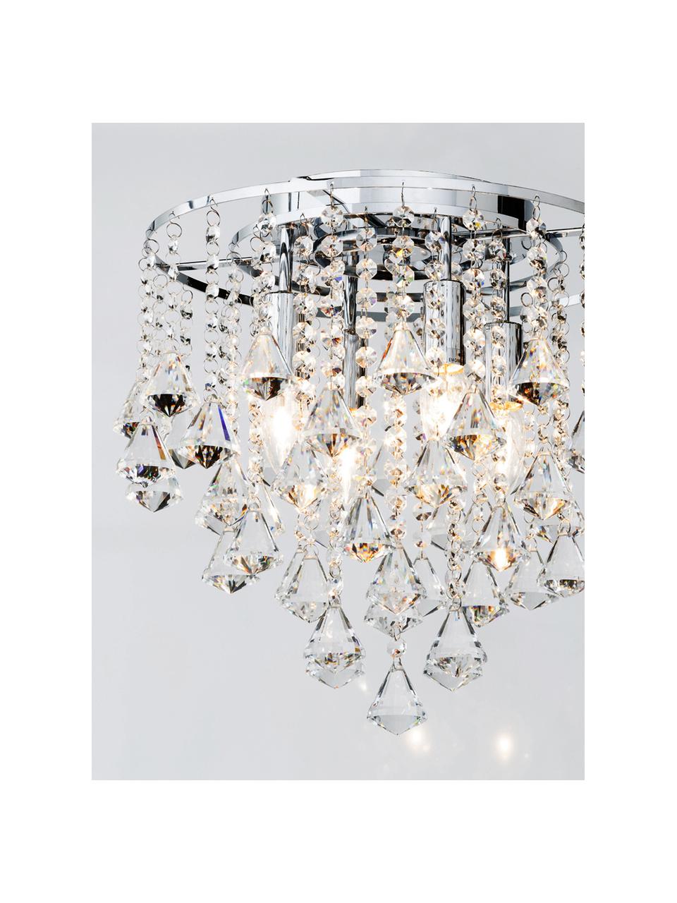 Kristalglazen plafondlamp Dorchester, Baldakijn: verchroomd metaal, Decoratie: glas, Transparant, chroomkleurig, Ø 40 x H 36 cm