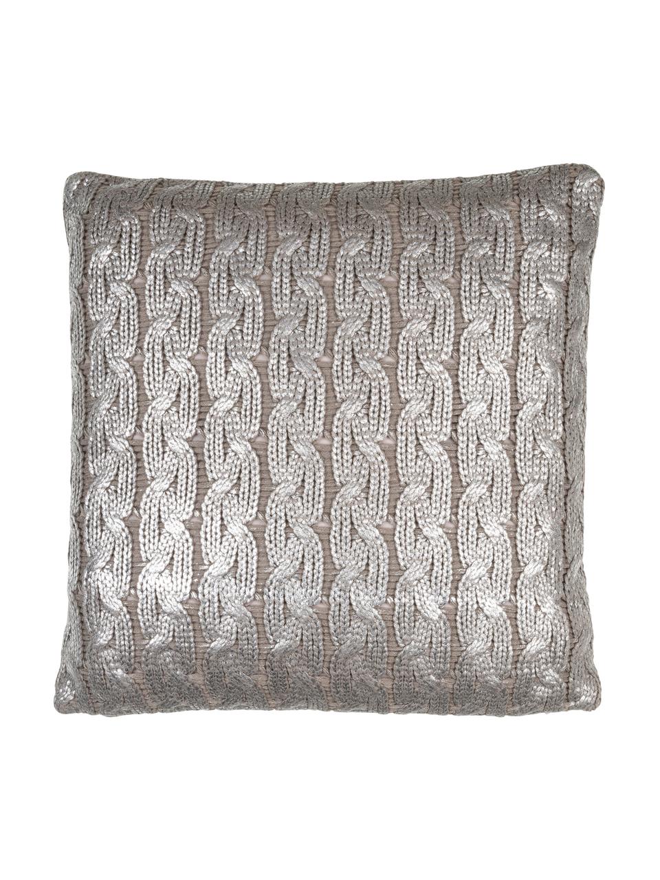 Housse de coussin 45x45 tricot Trenes, Taupe, couleur argentée