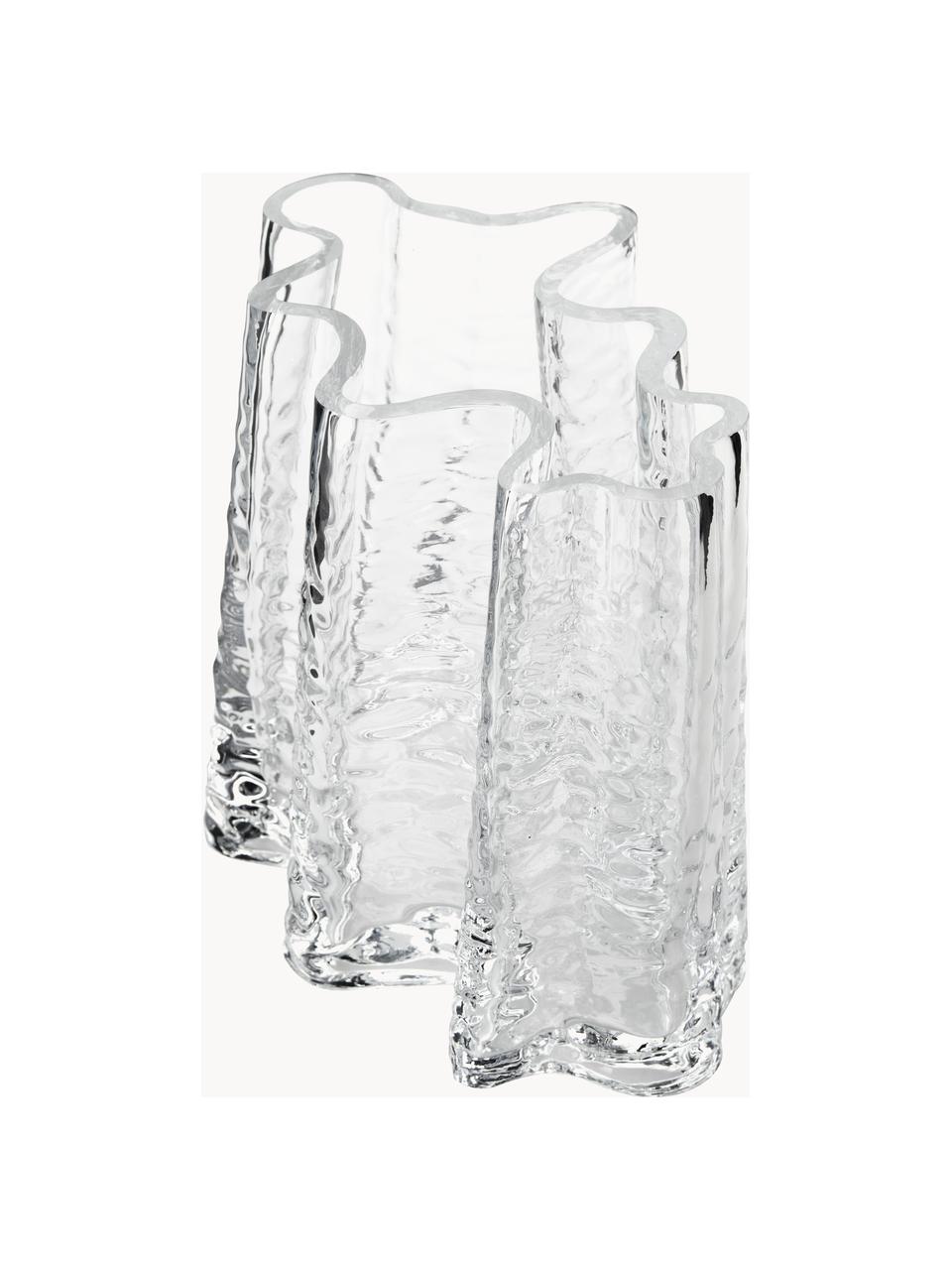 Ručně foukaná skleněná váza se strukturovaným povrchem Gry, V 19 cm, Foukané sklo, Transparentní, Š 24 cm, V 19 cm