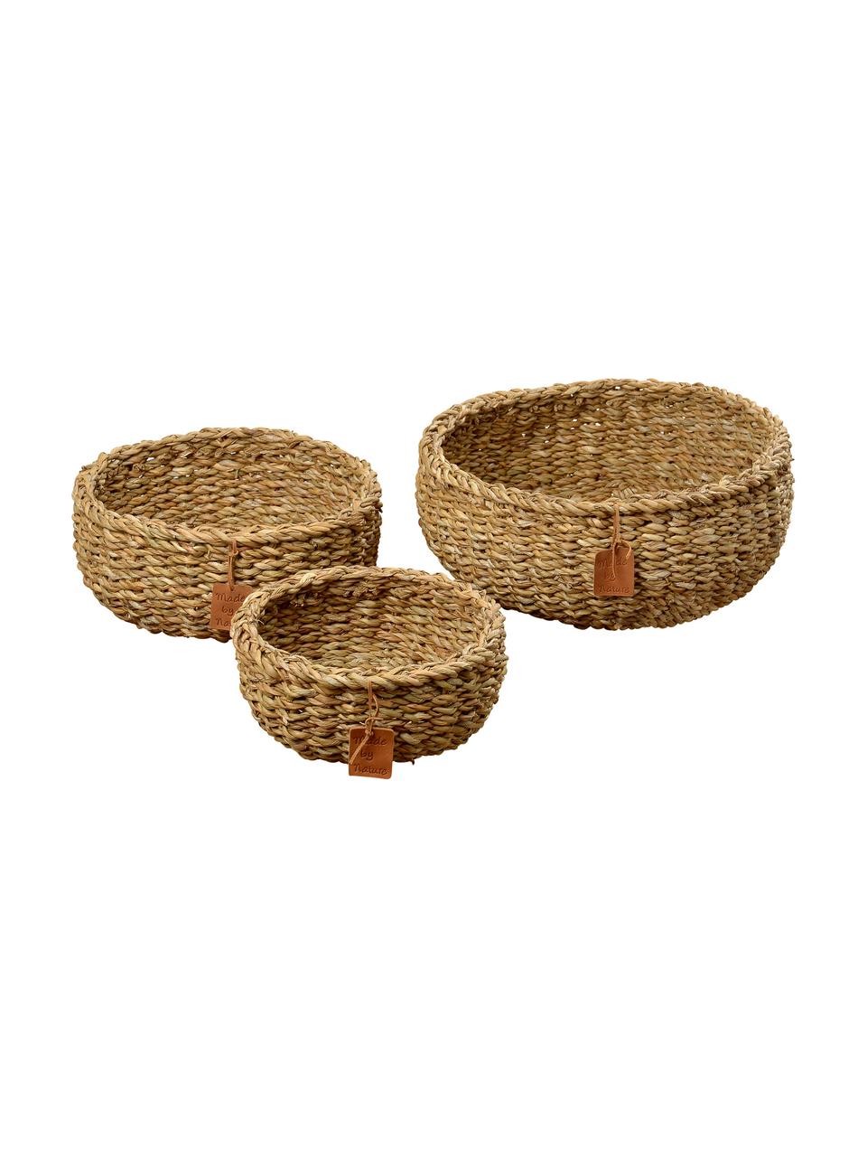 Corbeilles en jonc de mer Sophy, 3 élém., Jonc de mer, Brun clair, Lot de différentes tailles