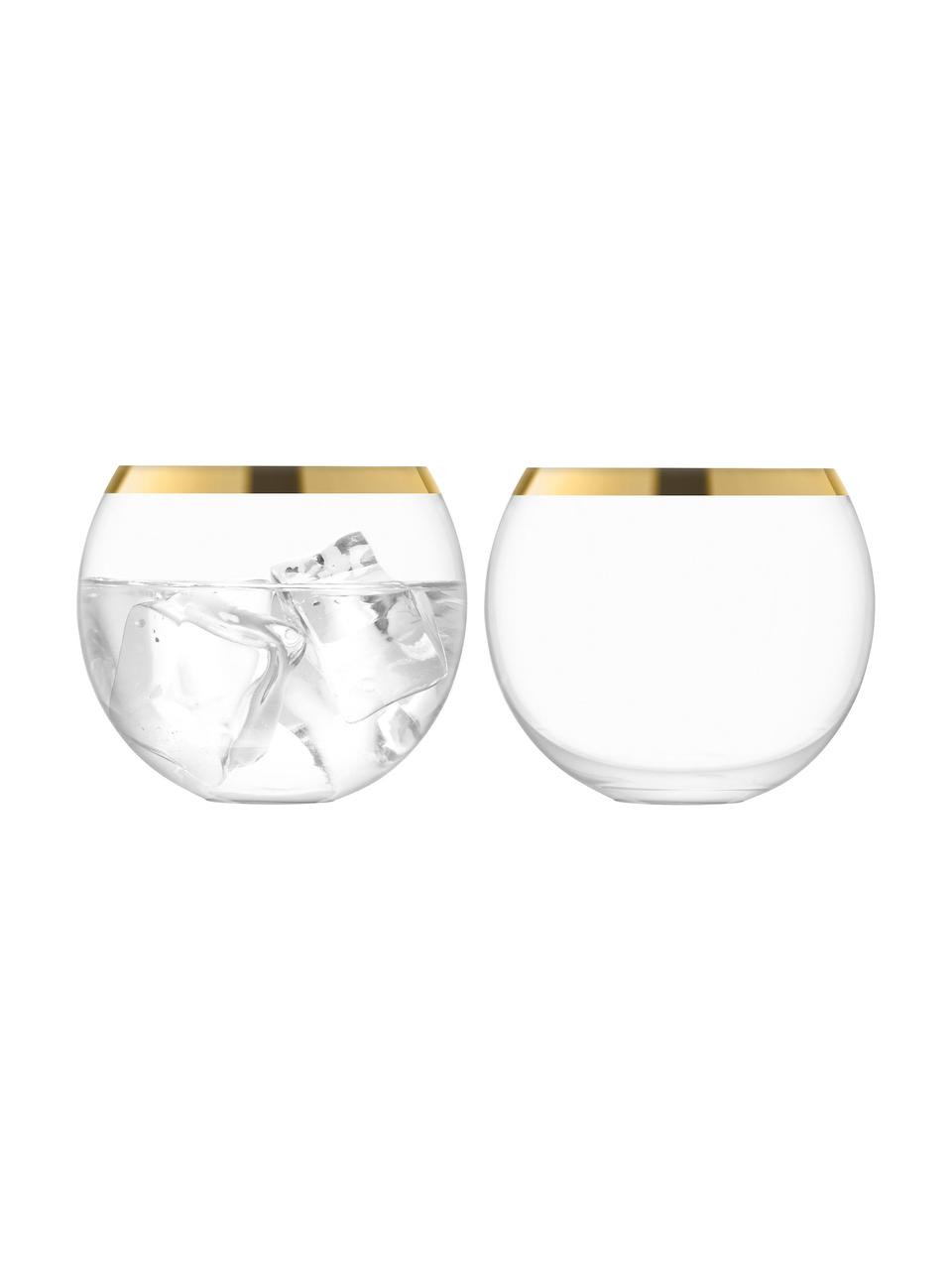 Mondgeblazen cocktailglazen Luca, 2 stuks, Glas, Transparant met goudkleurige rand, Ø 9 x H 8 cm, 330 ml