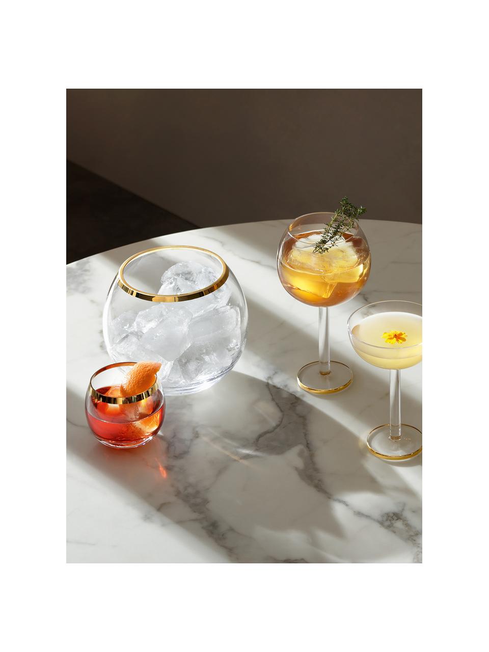 Mondgeblazen cocktailglazen Luca, 2 stuks, Glas, Transparant, goudkleurig, Ø 9 x H 8 cm, 330 ml