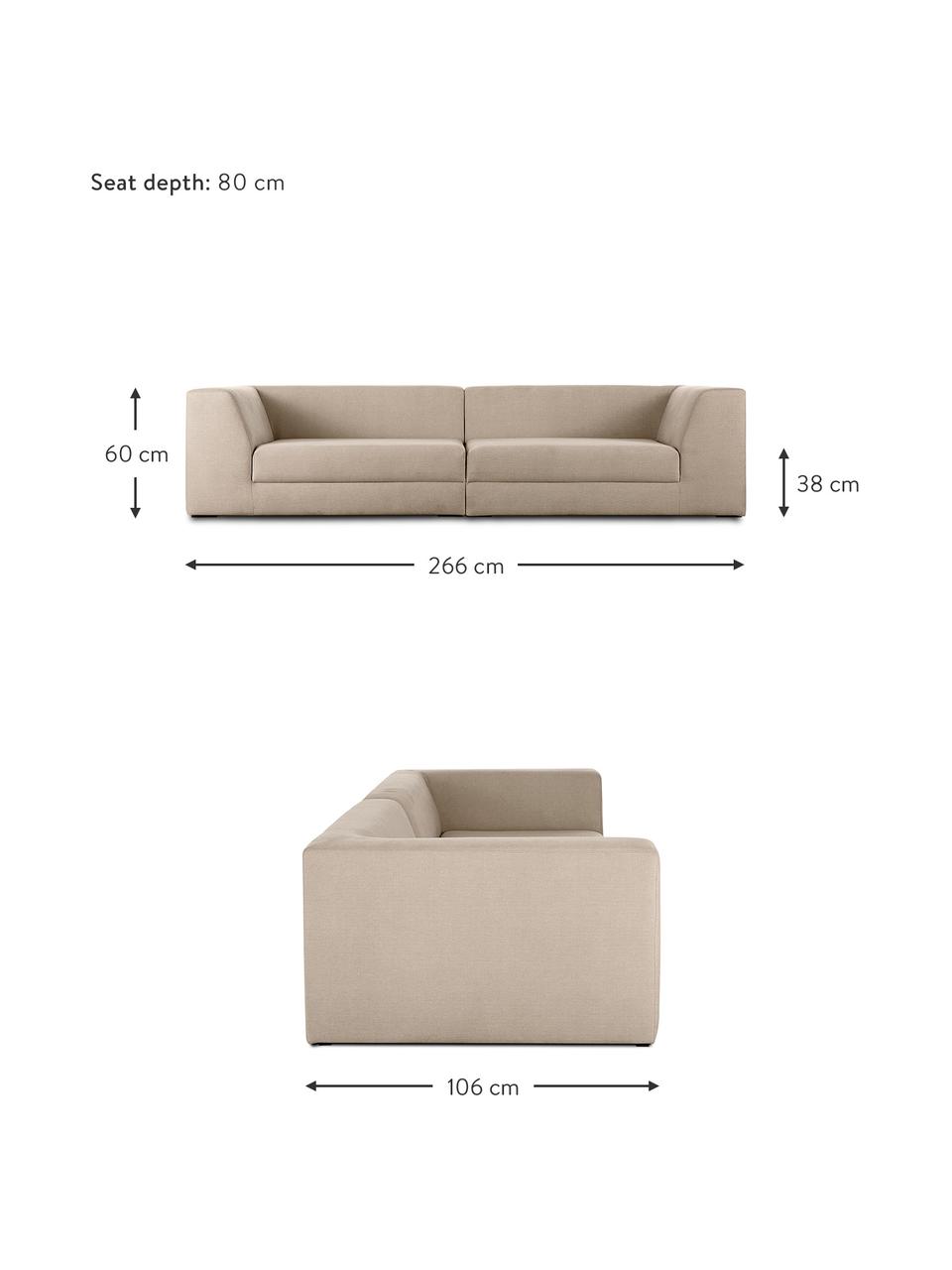 Canapé modulable 3 places Grant, Tissu taupe, larg. 266 x prof. 106 cm