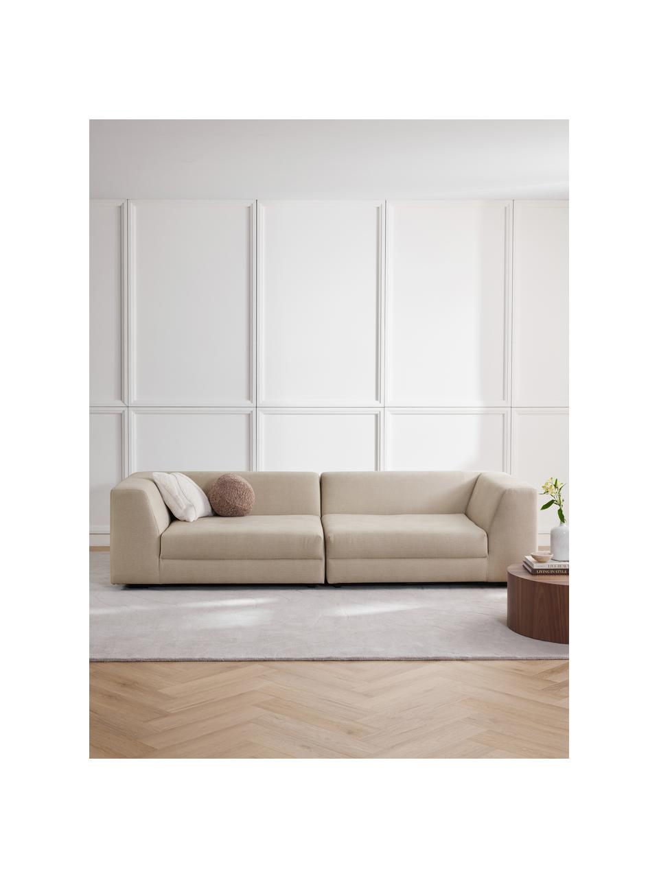 Divano componibile 3 posti Grant, Rivestimento: cotone Il materiale utili, Struttura: legno di abete rosso, Piedini: legno massiccio di faggio, Tessuto beige, Larg. 266 x Prof. 106 cm