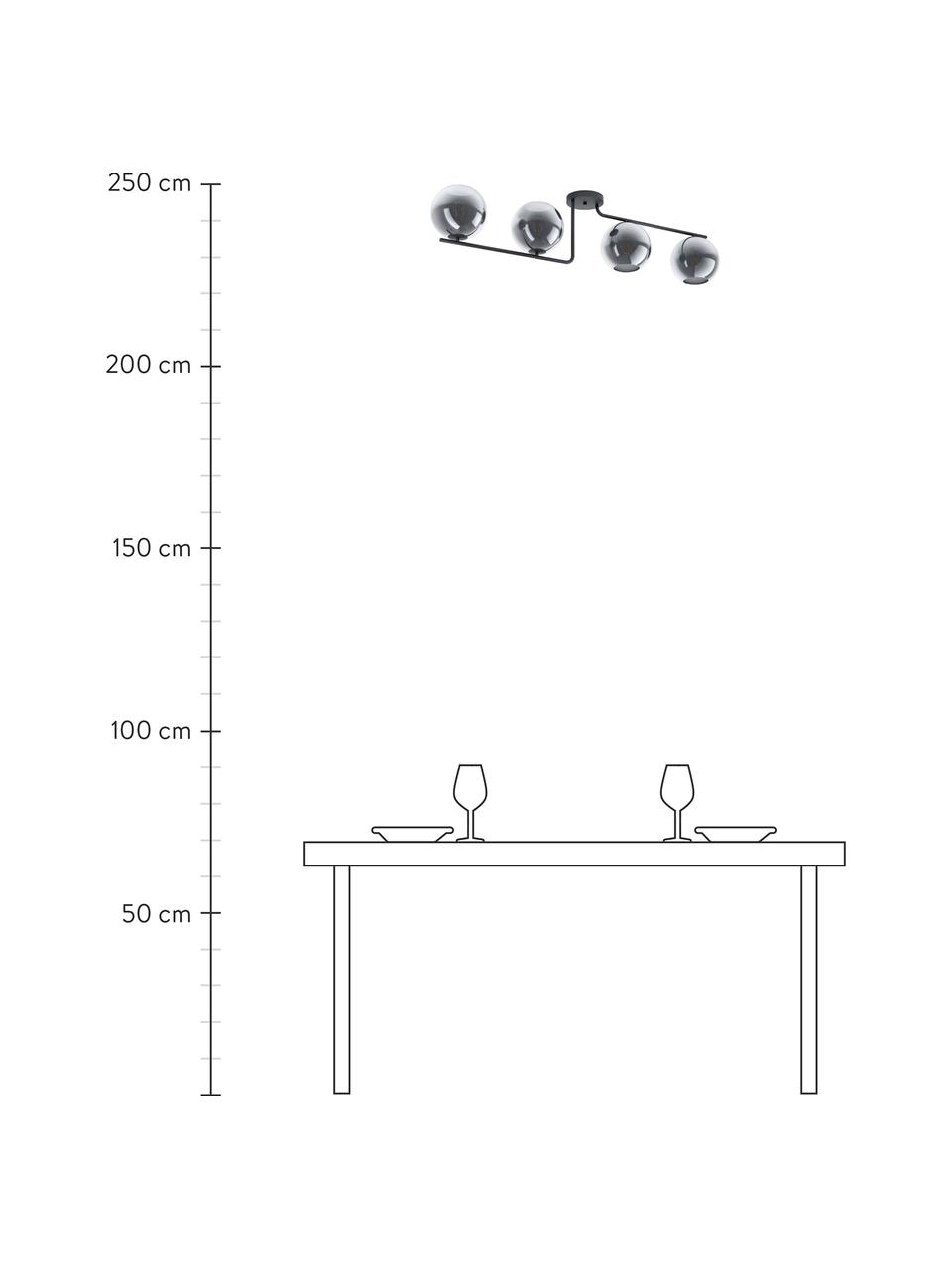 Grote Design plafondlamp Marojales van glas, Baldakijn: gecoat staal, Zwart, grijs, transparant, B 122 x H 28 cm