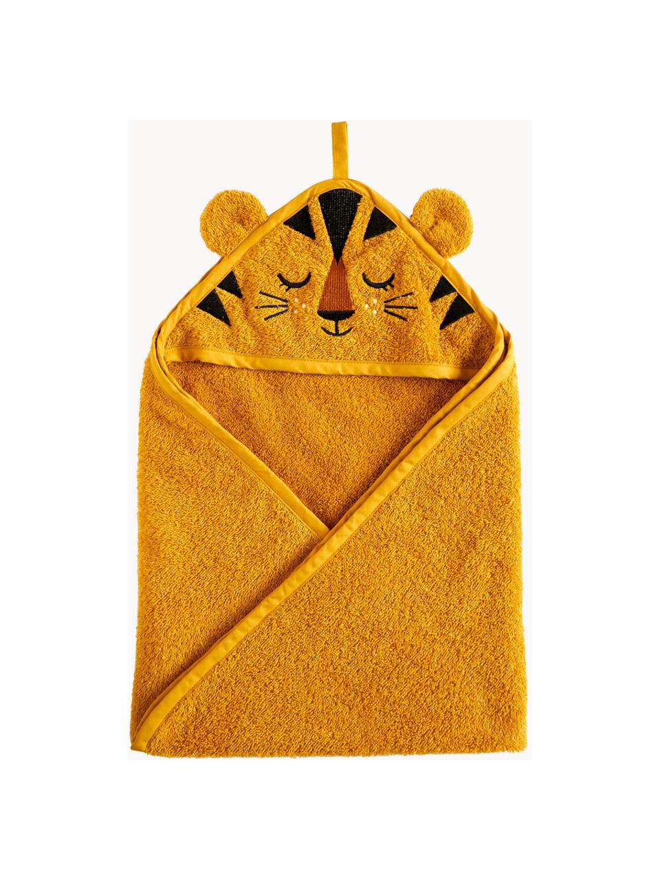 Toalla capa bebé de algodón orgánico Tiger, 100% algodón ecológico con certificado GOTS, Naranja, An 72 x L 72 cm