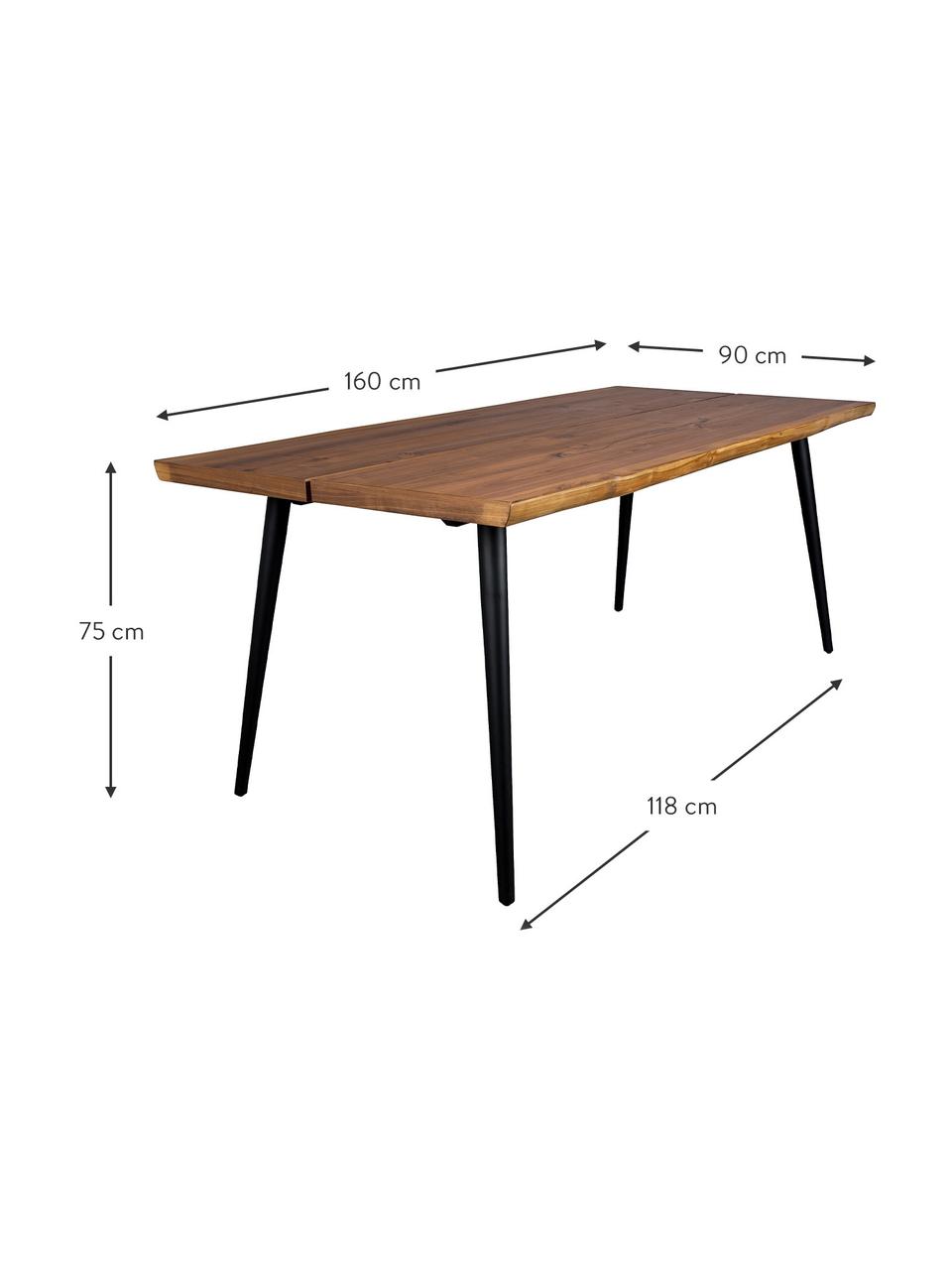 Esstisch Alagon mit Baumkanten-Design, in verschiedenen Grössen, Tischplatte: Mitteldichte Holzfaserpla, Beine: Stahl, pulverbeschichtet, Walnussholzfurnier, B 160 x T 90 cm