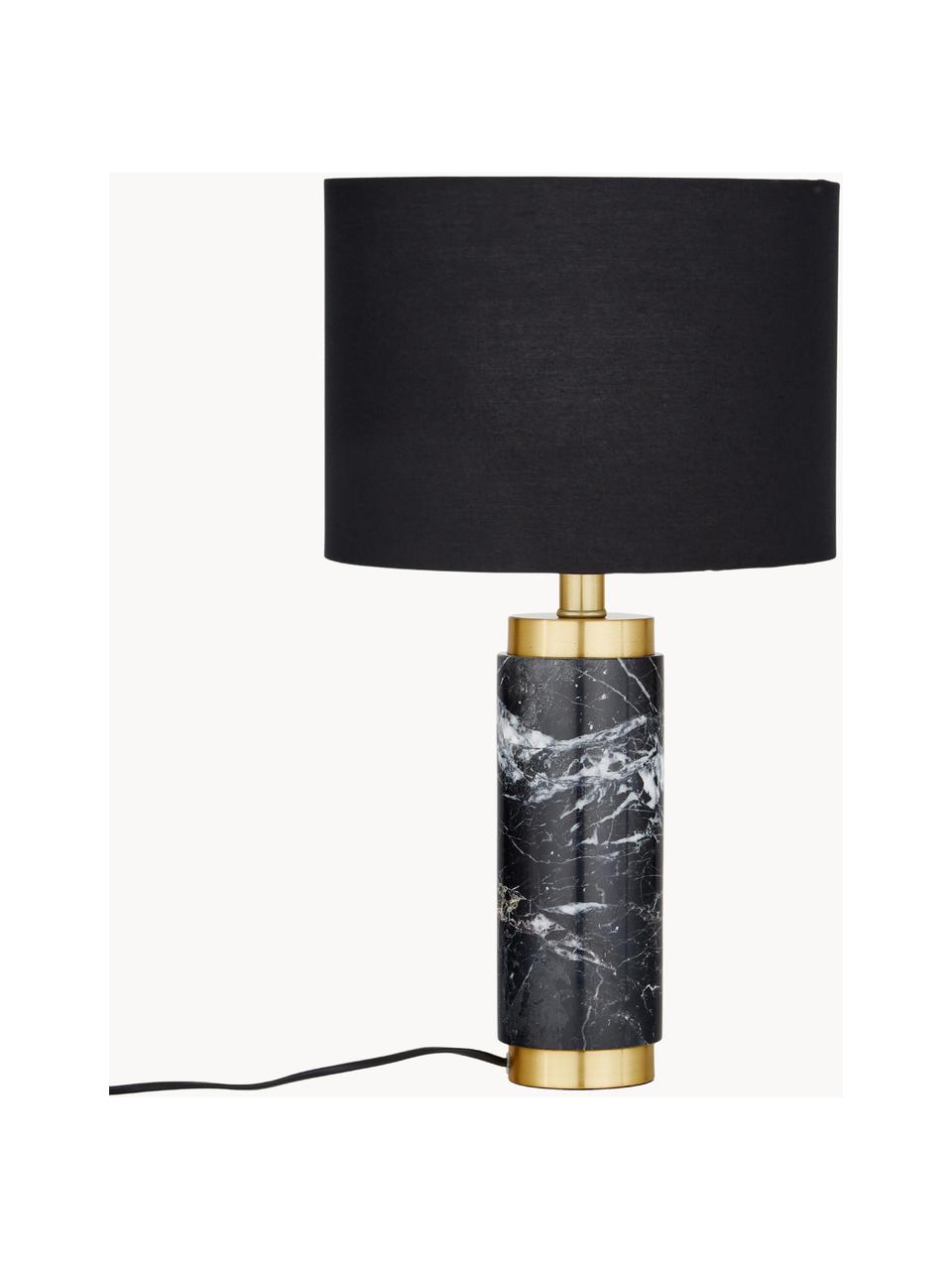 Glam-Tischlampe Miranda mit Marmorfuß, Lampenschirm: Textil, Lampenfuß: Marmor, Messing, gebürste, Messingfarben, Schwarz marmoriert, Ø 28 x H 48 cm