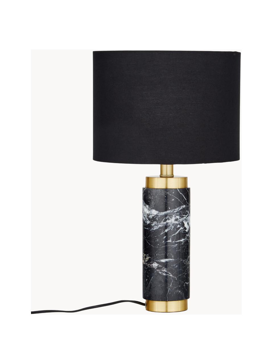 Lampa stołowa z marmurową podstawą w stylu glam Miranda, Odcienie mosiądzu, czarny, marmurowy, Ø 28 x W 48 cm