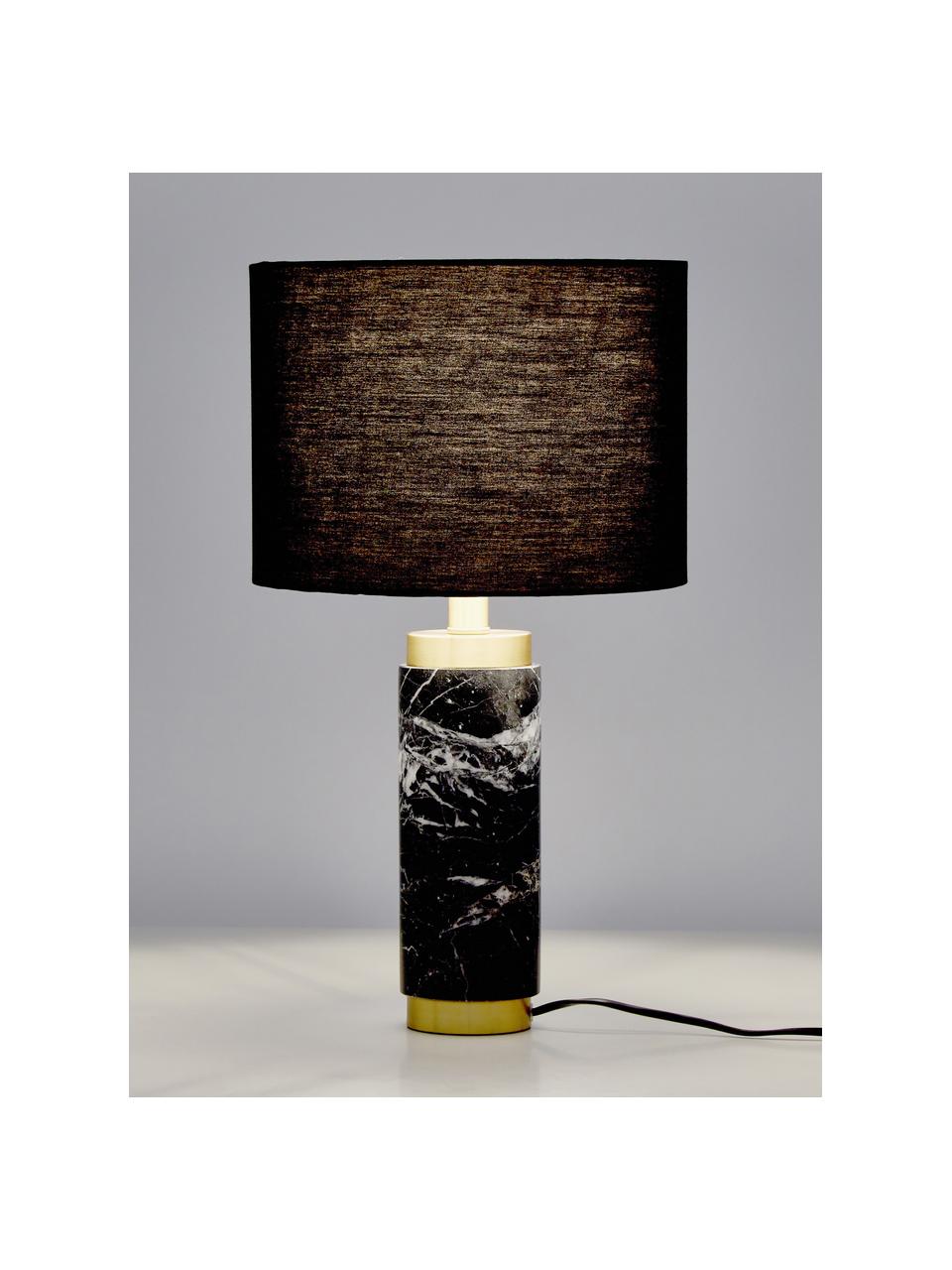 Glam-Tischlampe Miranda mit Marmorfuss, Lampenschirm: Textil, Messingfarben, Schwarz marmoriert, Ø 28 x H 48 cm