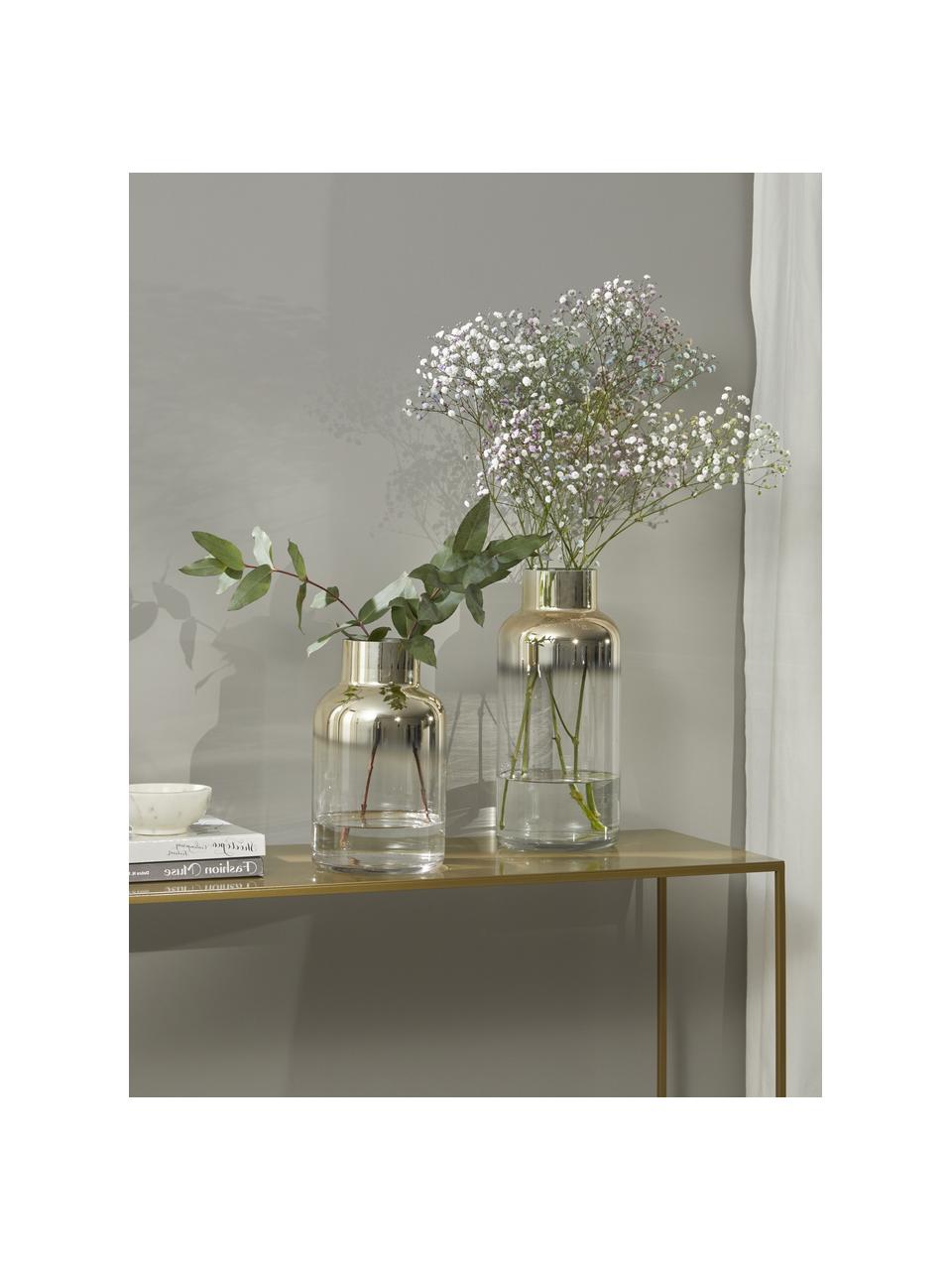 Ručně foukaná skleněná váza se zlatým třpytem Uma, Lakované sklo, Transparentní, chromová, Ø 16 cm, V 27 cm