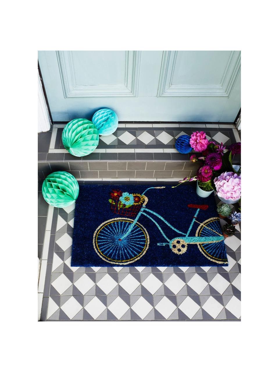 Felpudo Bicycle, Parte superior: fibras de coco, Reverso: plástico (PVC), Negro, multicolor, An 45 x L 75 cm