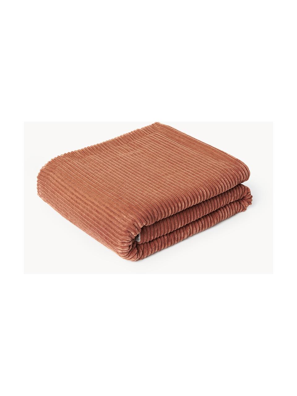 Coperta in velluto a coste Kylen, Retro: teddy (100% poliestere) I, Terracotta, bianco crema, Larg. 140 x Lung. 190 cm