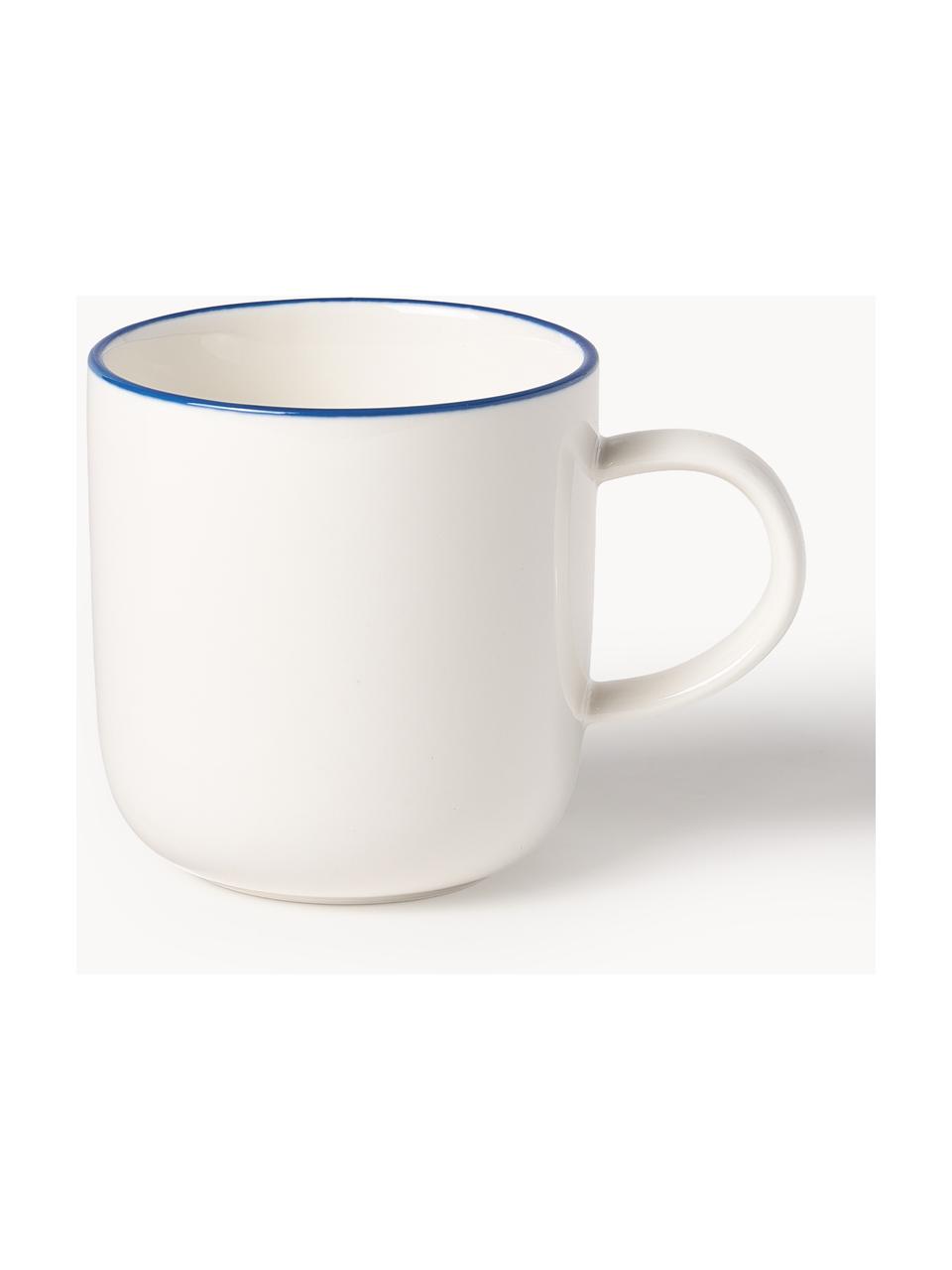 Tasses à café en porcelaine Facile, 2 pièces, Porcelaine robuste de haute qualité (env. 50 % kaolin, 25 % quartz et 25 % feldspath), Blanc cassé avec bordure bleu foncé, Ø 8 x haut. 8 cm, 270 ml