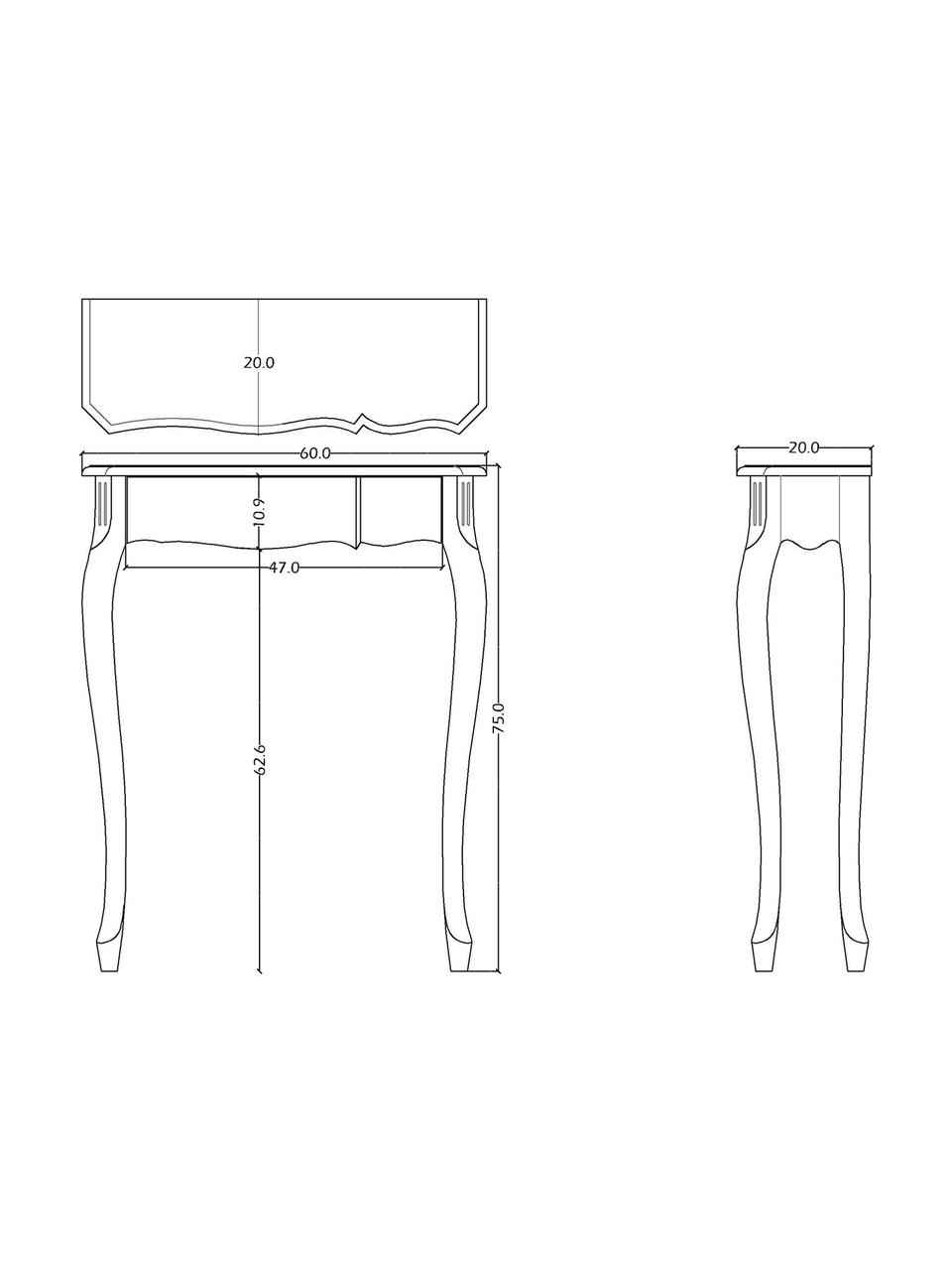 Consola Harpe, Tablero de fibras de densidad media (MDF), Blanco, An 60 x F 20 cm