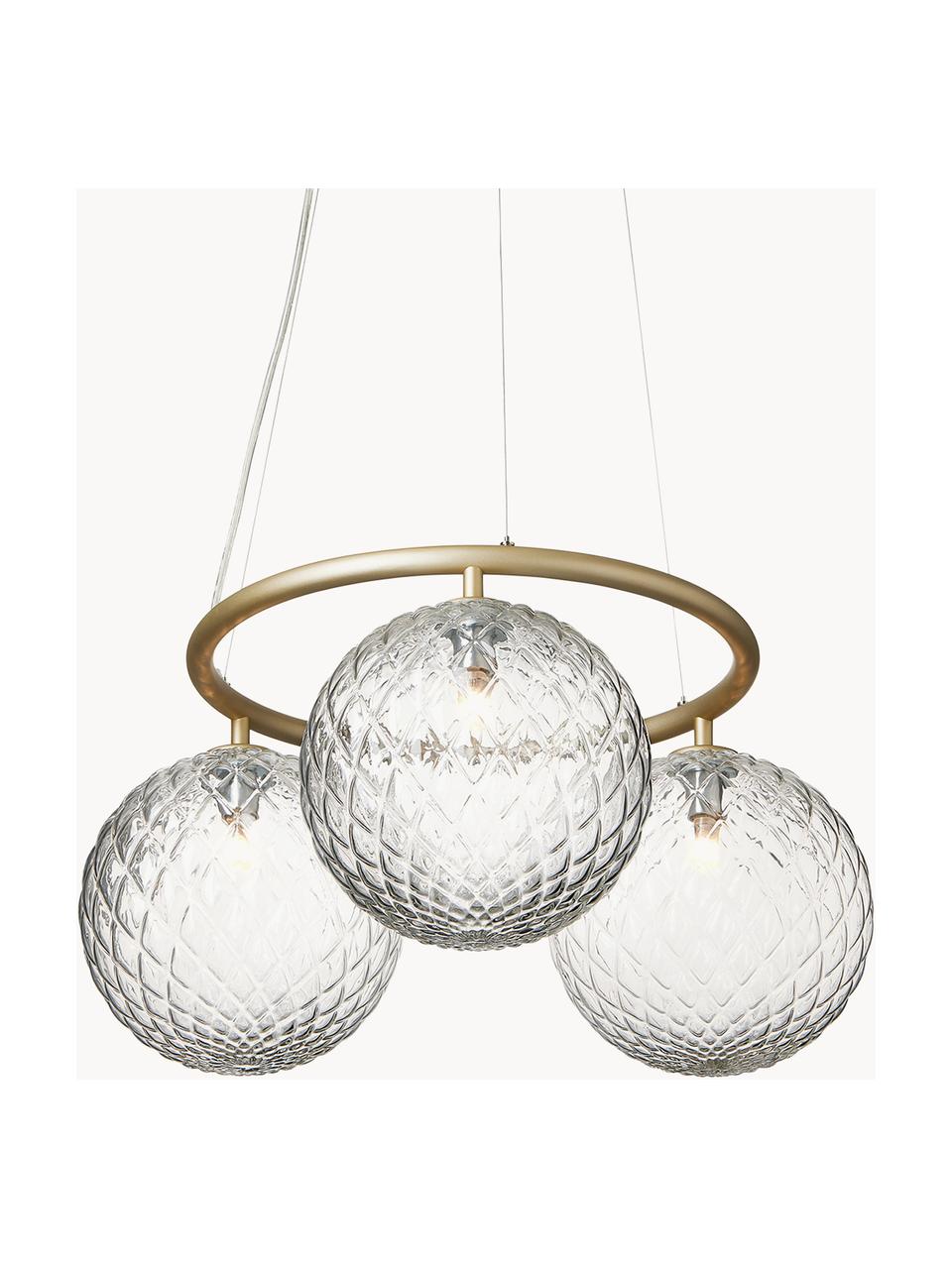 Hanglamp met glazen bollen Miira, Goudkleurig, transparant, Ø 54 x H 25 cm