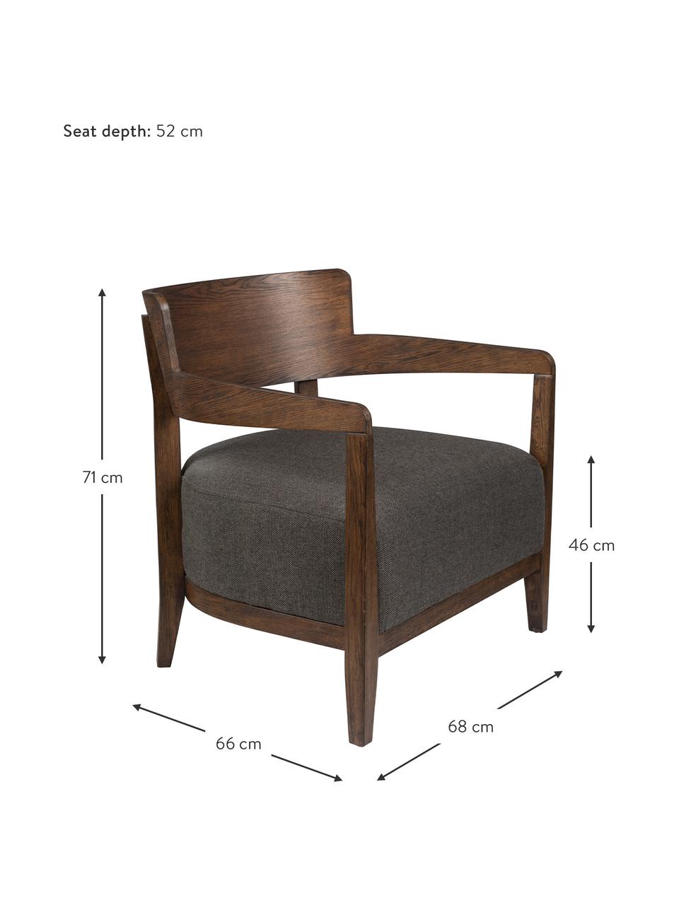 Poltroncina con struttura in legno di quercia Duran, Rivestimento: 100% poliestere Il rivest, Marrone scuro, grigio, Larg. 68 x Prof. 66 cm