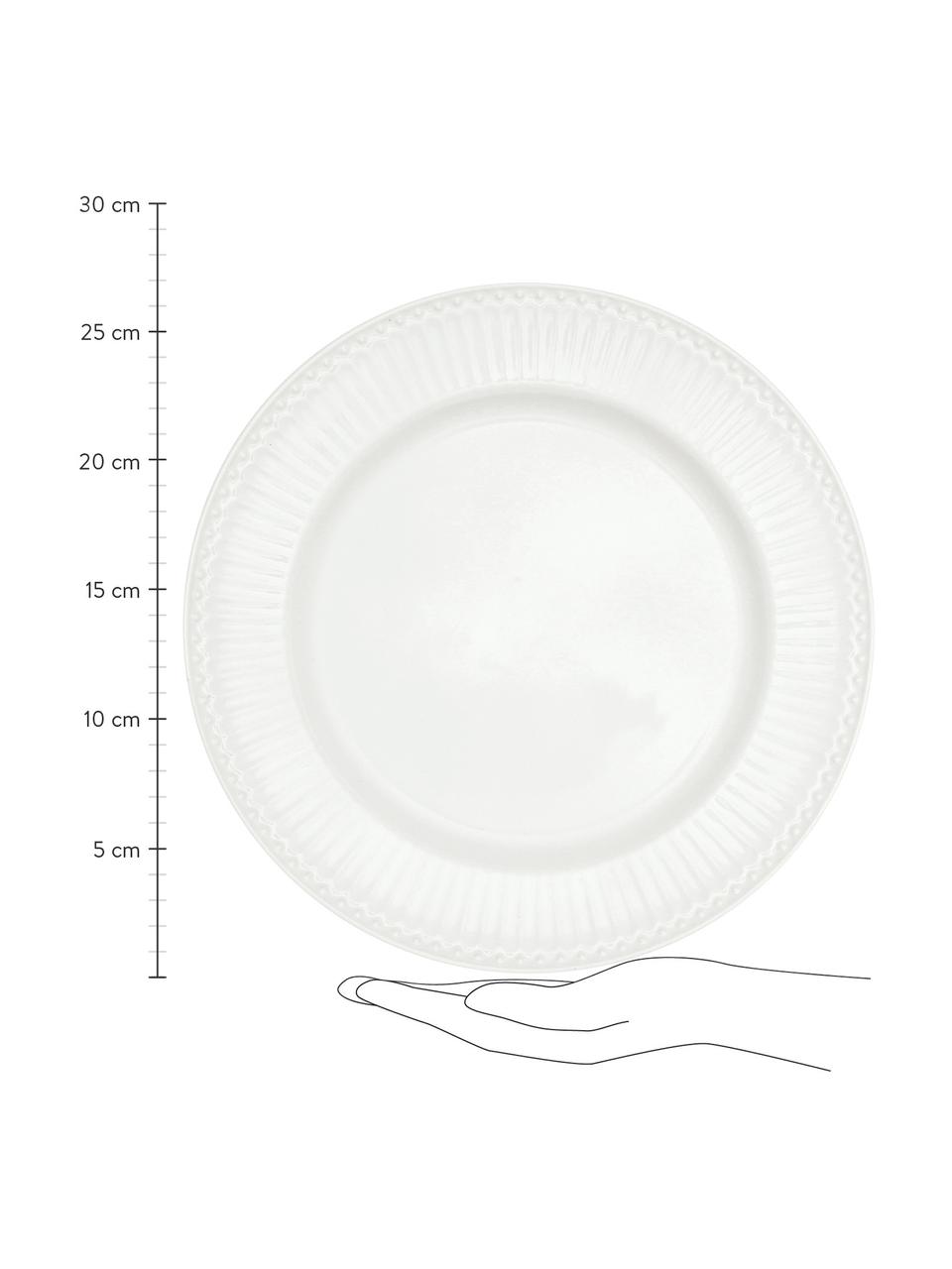 Handgemaakte dinerborden Alice in wit met reliëfdesign, 2 stuks, Porselein, Wit, Ø 27 cm