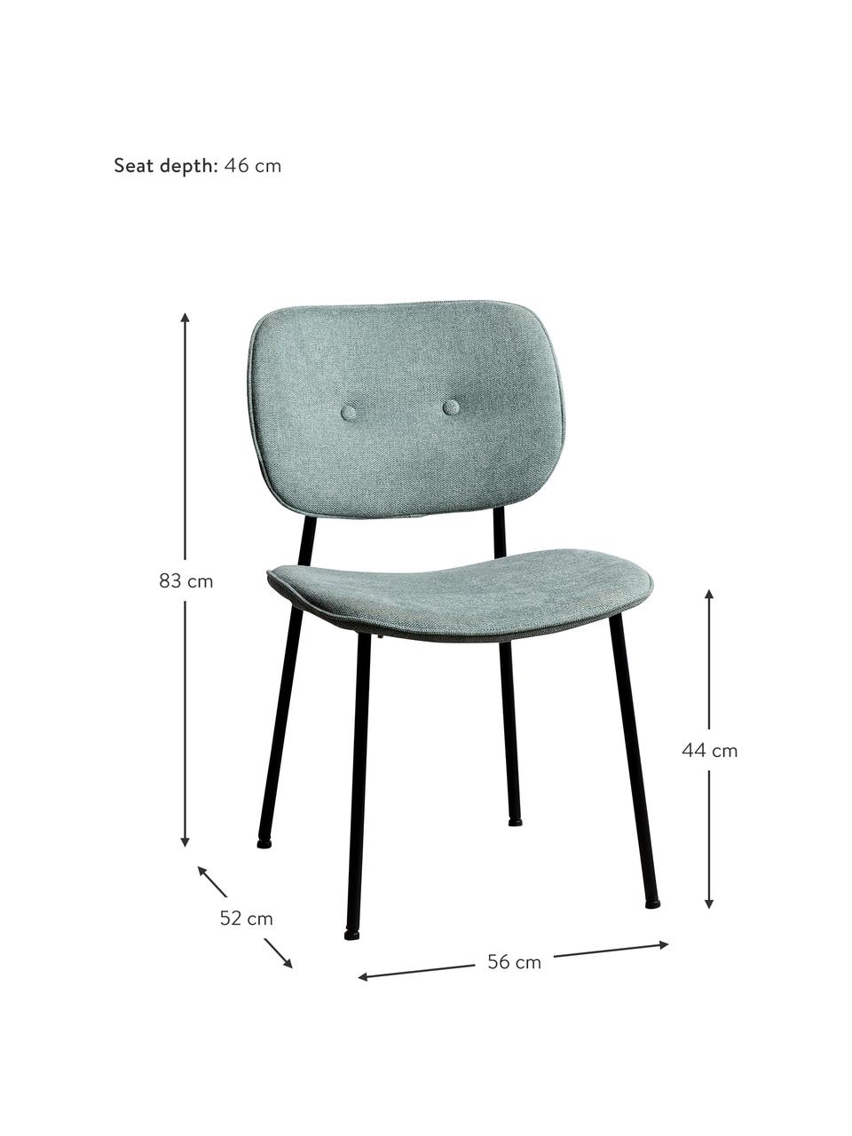 Krzesło tapicerowane Oprah, Tapicerka: 100% poliester, Nogi: metal powlekany, Turkusowy, czarny, S 56 x G 52 cm