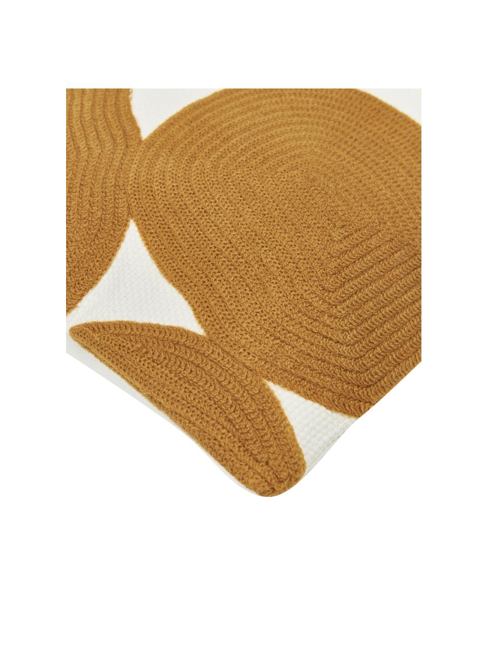 Funda de cojín bordada de algodón Bardia, Funda: 100% algodón con certific, Ocre, blanco crema, An 45 x L 45 cm