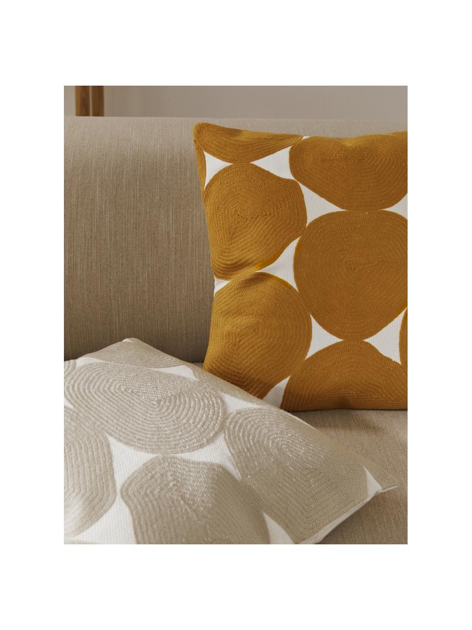 Funda de cojín bordada de algodón Bardia, Funda: 100% algodón con certific, Ocre, blanco crema, An 45 x L 45 cm